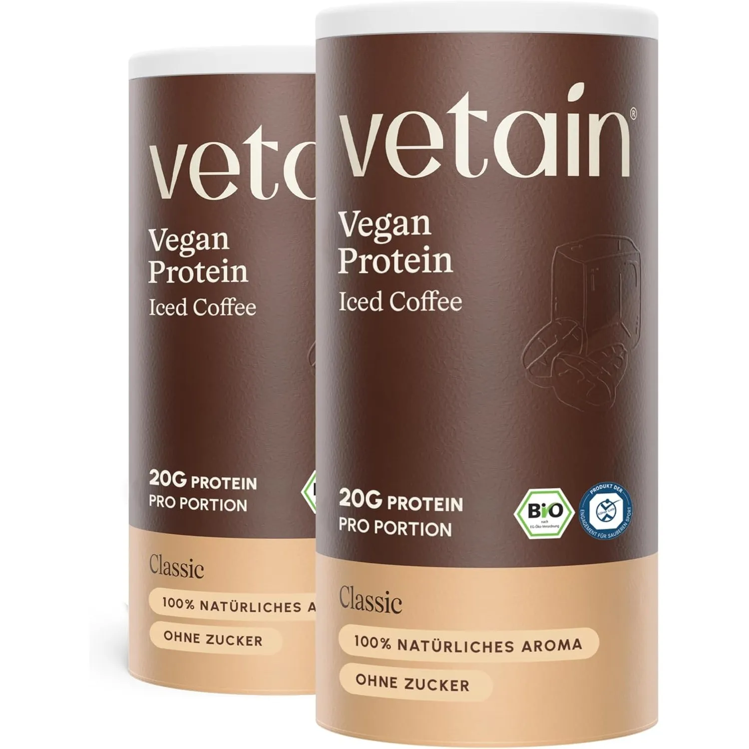 VETAIN Veganes Proteinpulver Eiskaffee - 20g Eiweiß & 75mg Koffein - Ohne künstliche Süßungsmittel - Bio Protein Pulver…