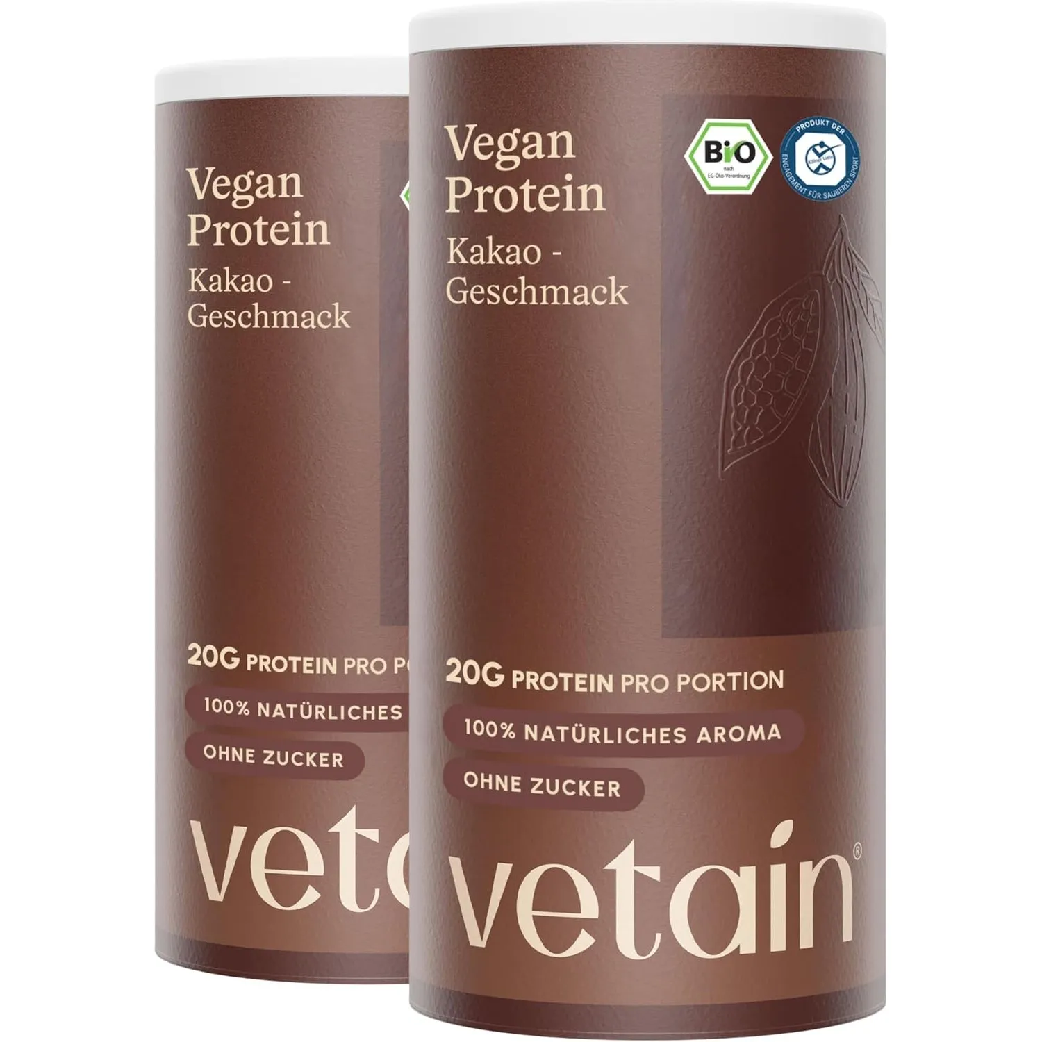 VETAIN Veganes Proteinpulver Kakao - 20g Eiweiß - Ohne künstliche Süßungsmittel - Bio Protein Pulver - 4 Proteinquellen…