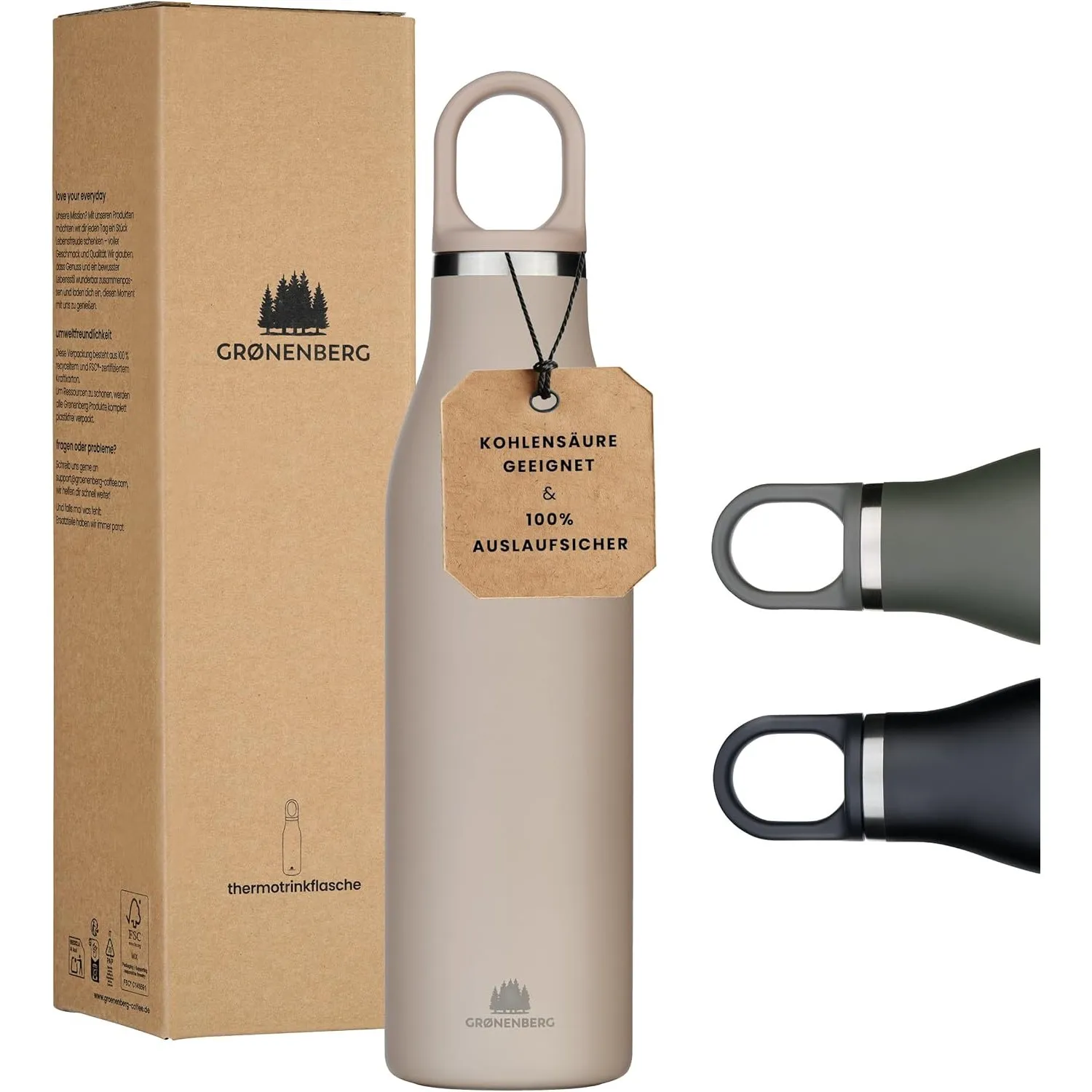 Groenenberg Trinkflasche Edelstahl 500ml oder 750ml | 100% Auslaufsicher | Thermosflasche Kohlensäure geeignet | Isolie…