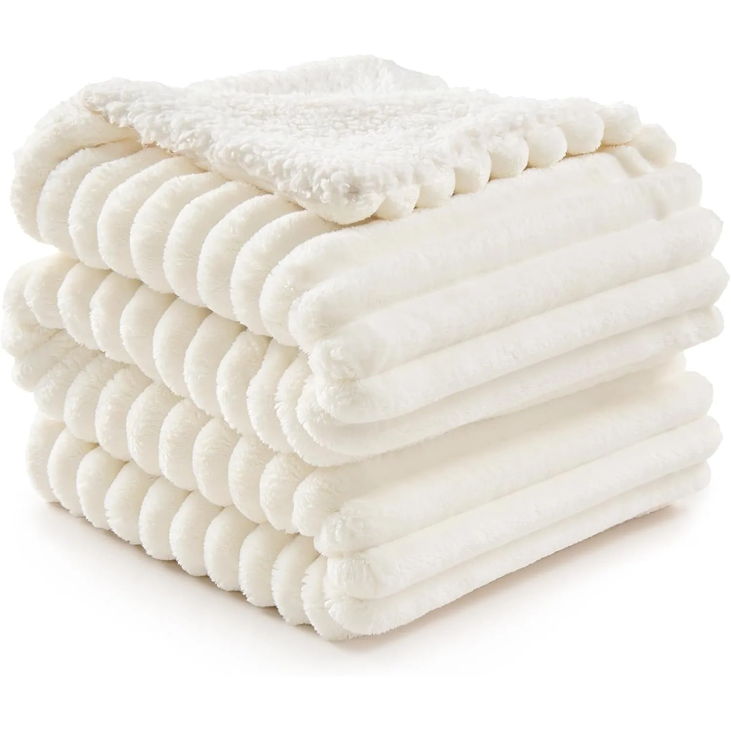 BEDELITE warme Decke Sherpa Kuscheldecke Flauschig Cremeweiß 230x270