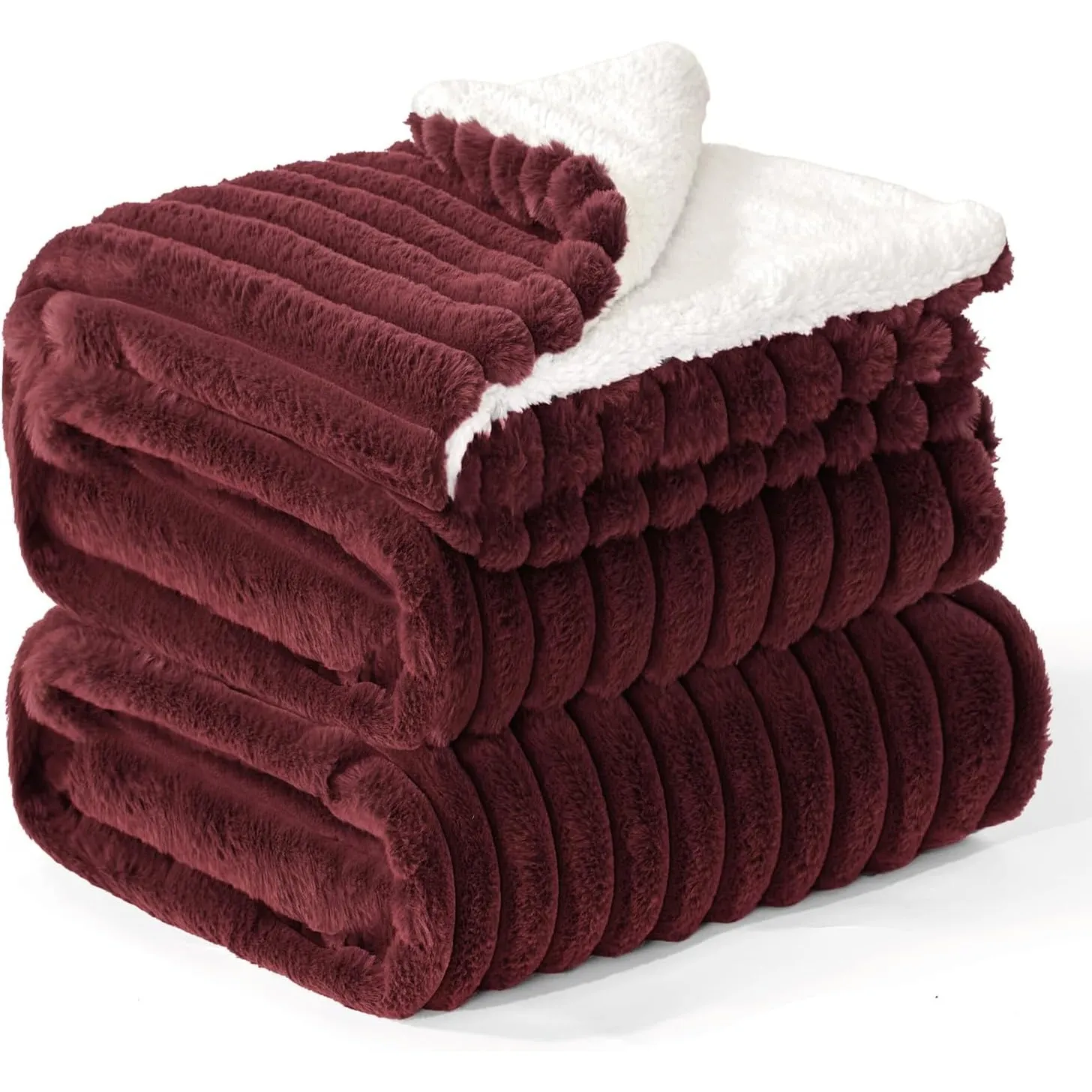 BEDELITE warme Decke Sherpa Kuscheldecke Flauschig Burgund XXL 220x240
