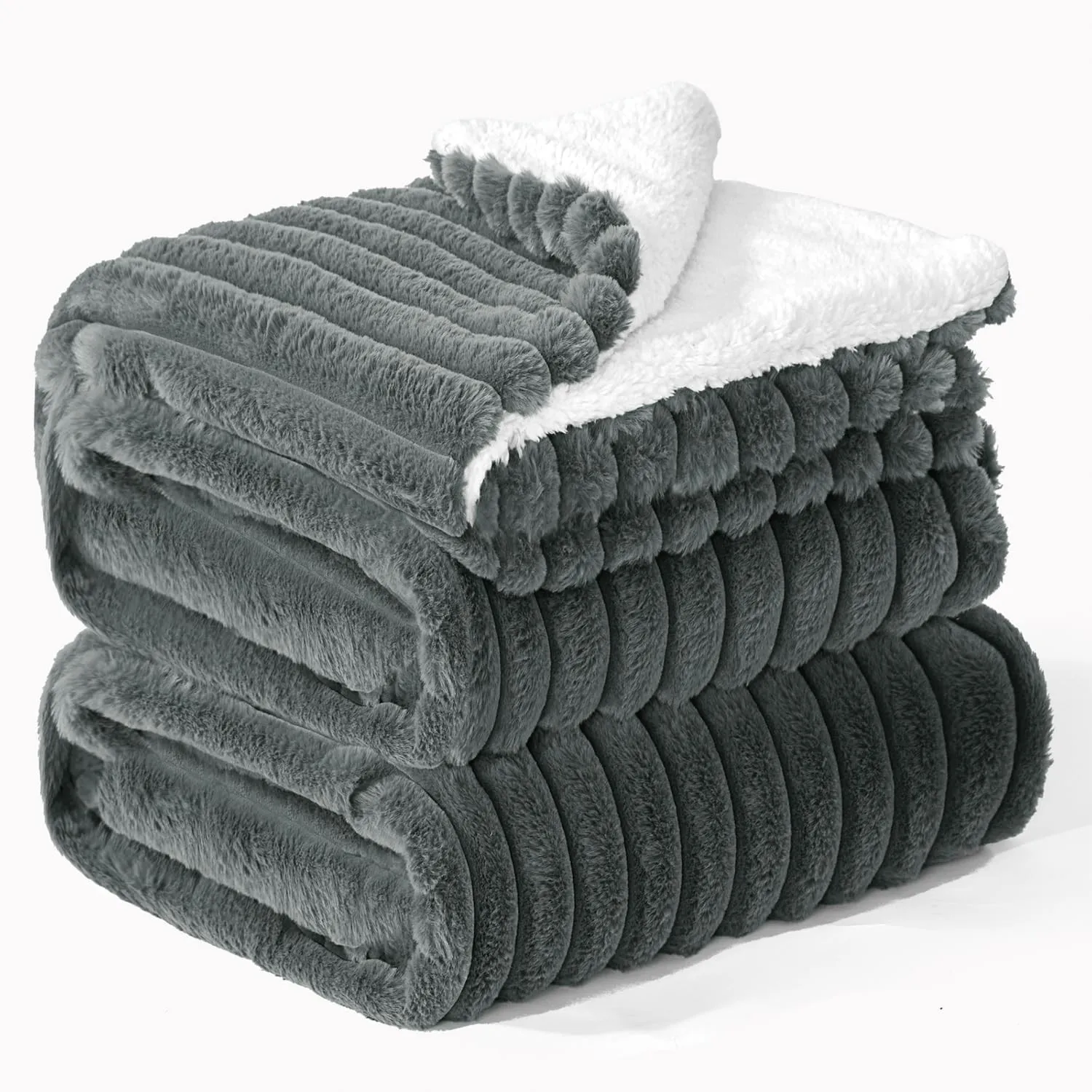 BEDELITE warme Decke Sherpa Kuscheldecke Flauschig Grau XXL 220x240