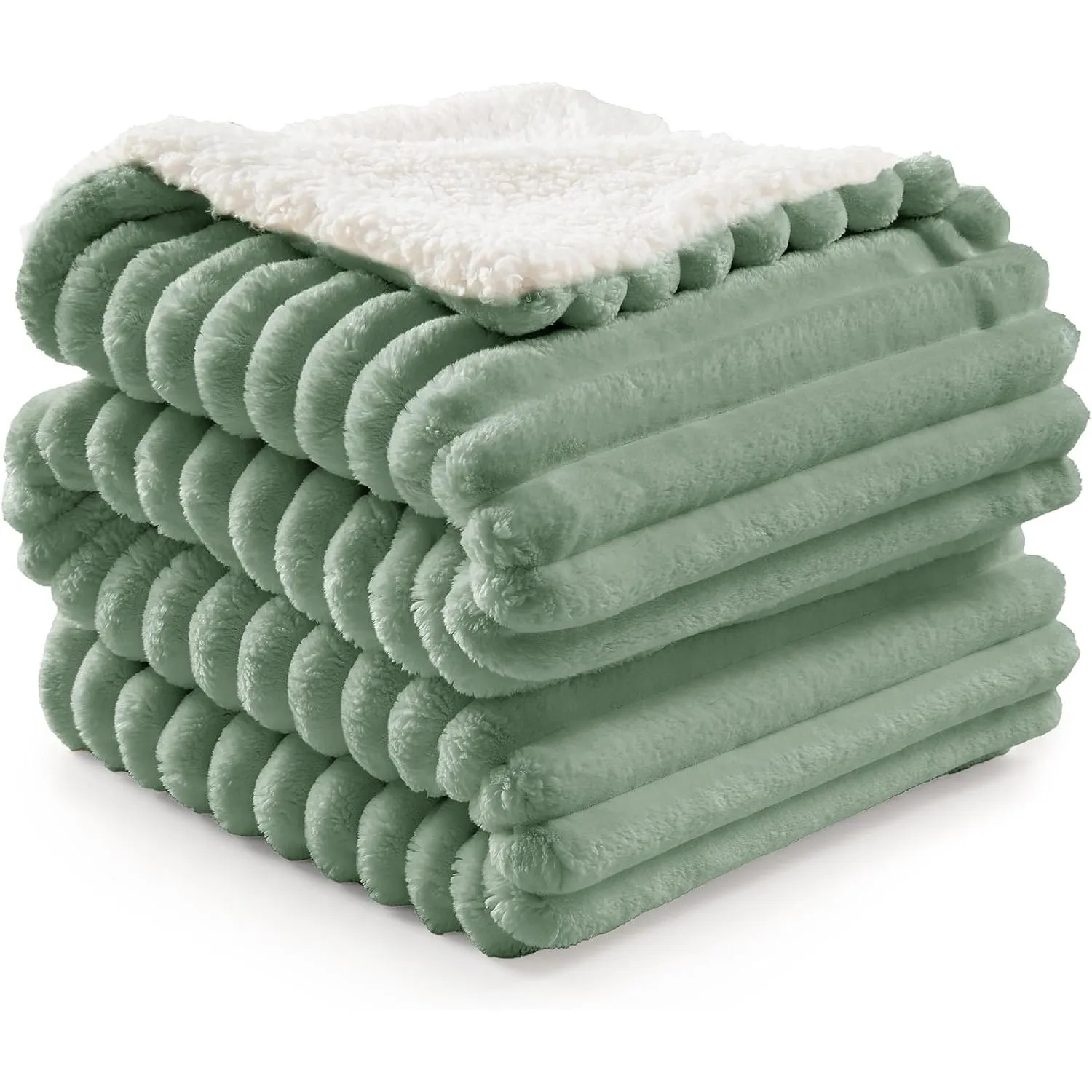 BEDELITE warme Decke Sherpa Kuscheldecke Flauschig Salbeigrün XXL 220x240
