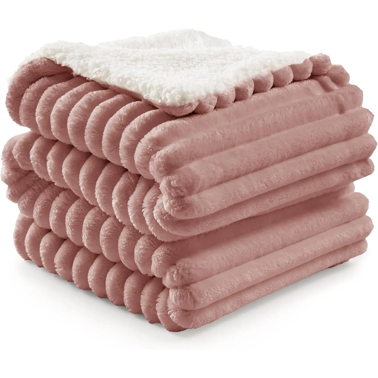 BEDELITE warme Decke Sherpa Kuscheldecke Flauschig Altrosa XXL 220x240