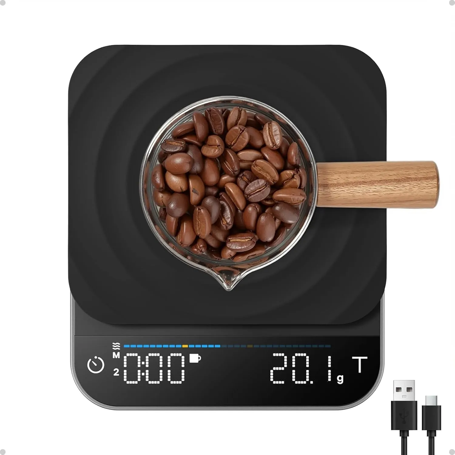 RENPHO Digitale Kaffeewaage mit Timer, Wiederaufladbare 0,1g/3kg Präzise Espressowaage mit Automatischer Zeitmessung, P…
