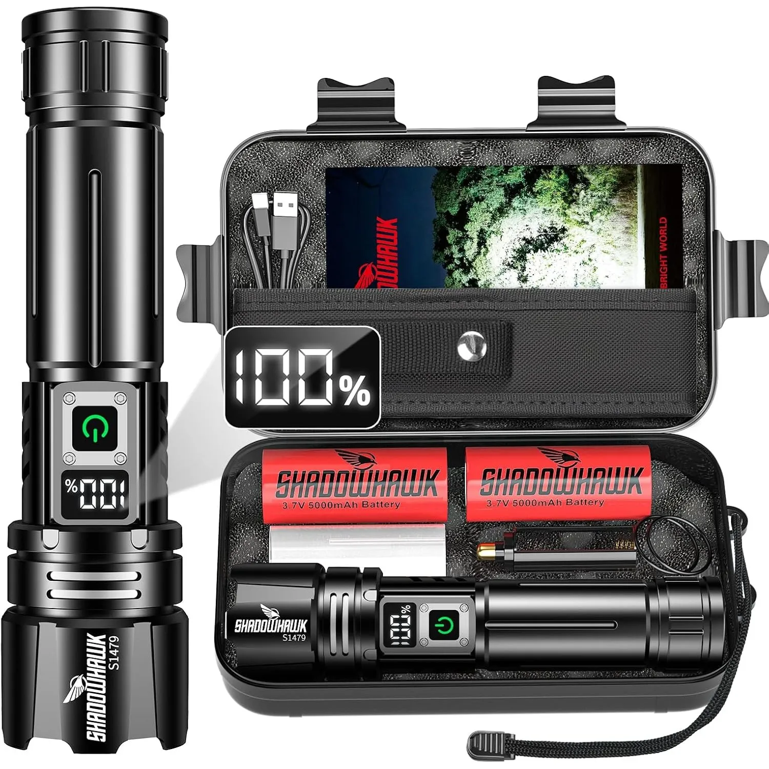 Shadowhawk 500000 Lumen Taschenlampe LED Aufladbar -Bis zu 1000m Reichweite