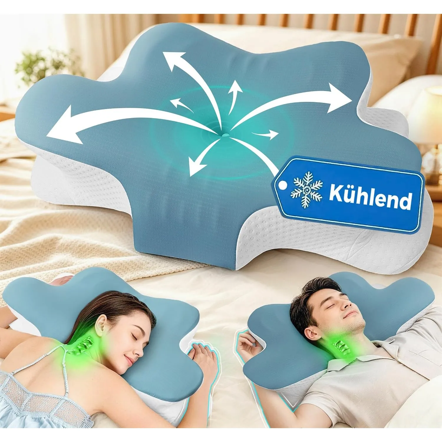Nackenstützkissen, Ergonomisches Memory Foam Kopfkissen, Höhenverstellbares Schmetterlingskissen mit kühlendem Bezug fü…