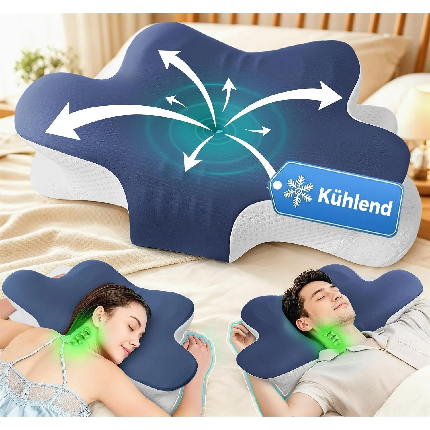 Nackenstützkissen, Ergonomisches Memory Foam Kopfkissen, Höhenverstellbares Schmetterlingskissen mit kühlendem Bezug fü…