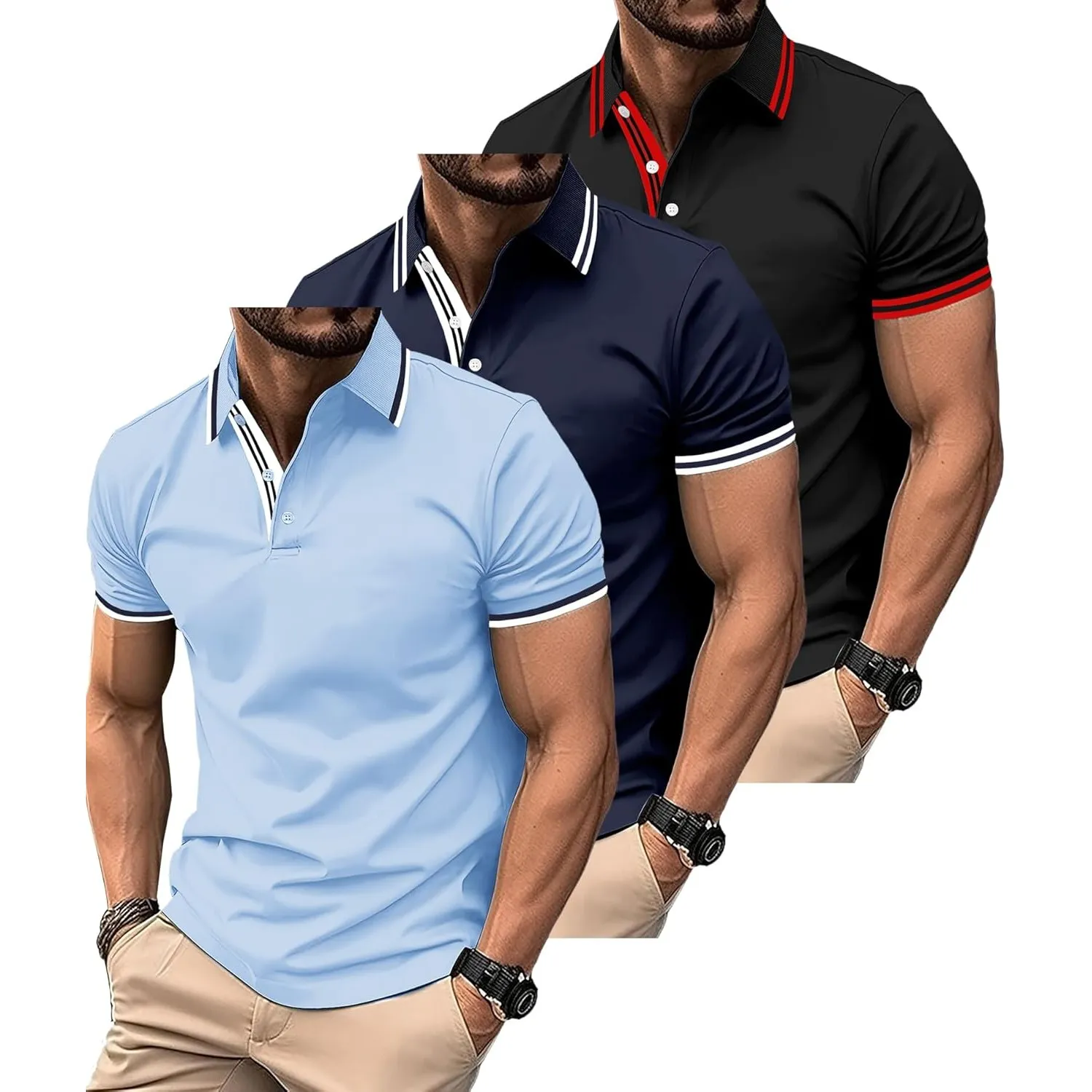 SwissWell 3er Pack Poloshirt Herren Kurzarm Golf T-Shirt für Herren Atmungsaktiv Polo Shirts Männer