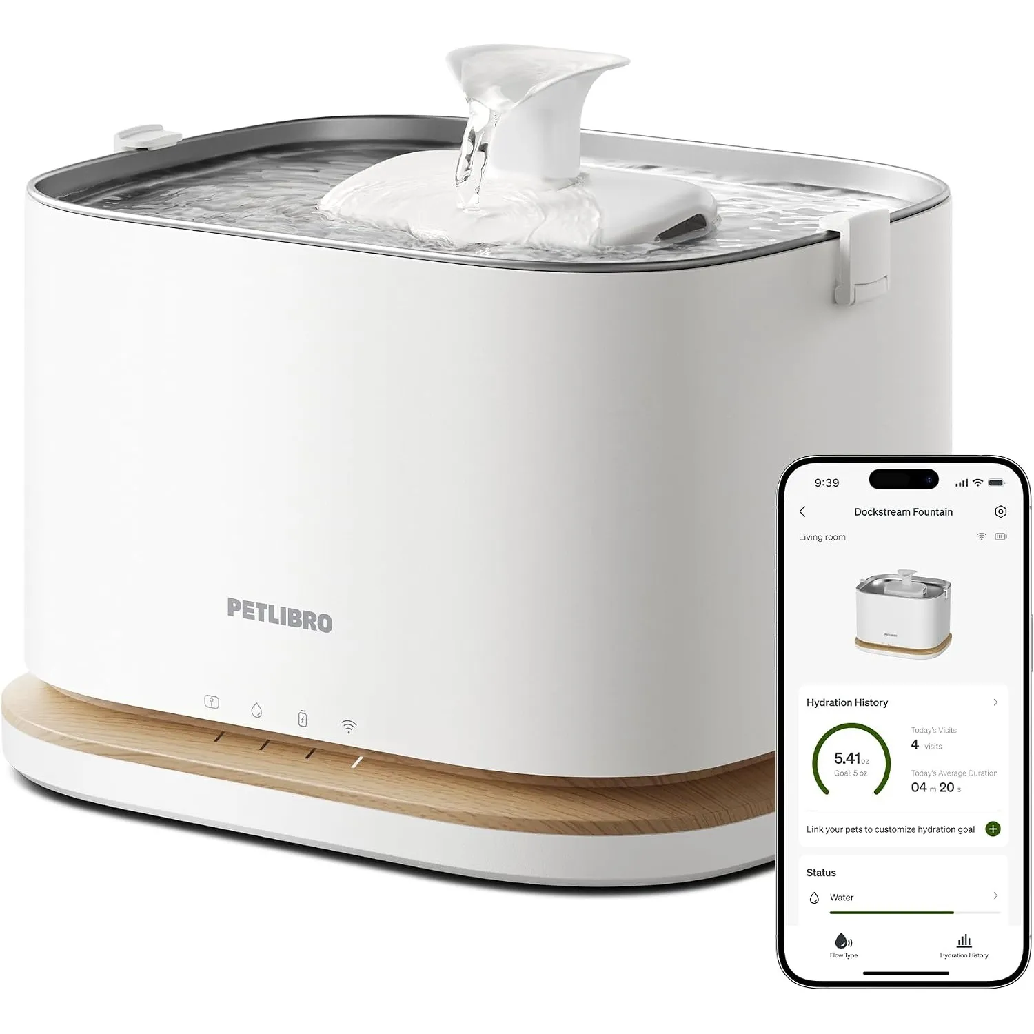 PETLIBRO Upgrade Katzenbrunnen - Kabelloser Trinkbrunnen für Katze mit App-Überwachung, 3L/101oz Dockstream 2, Edelstah…