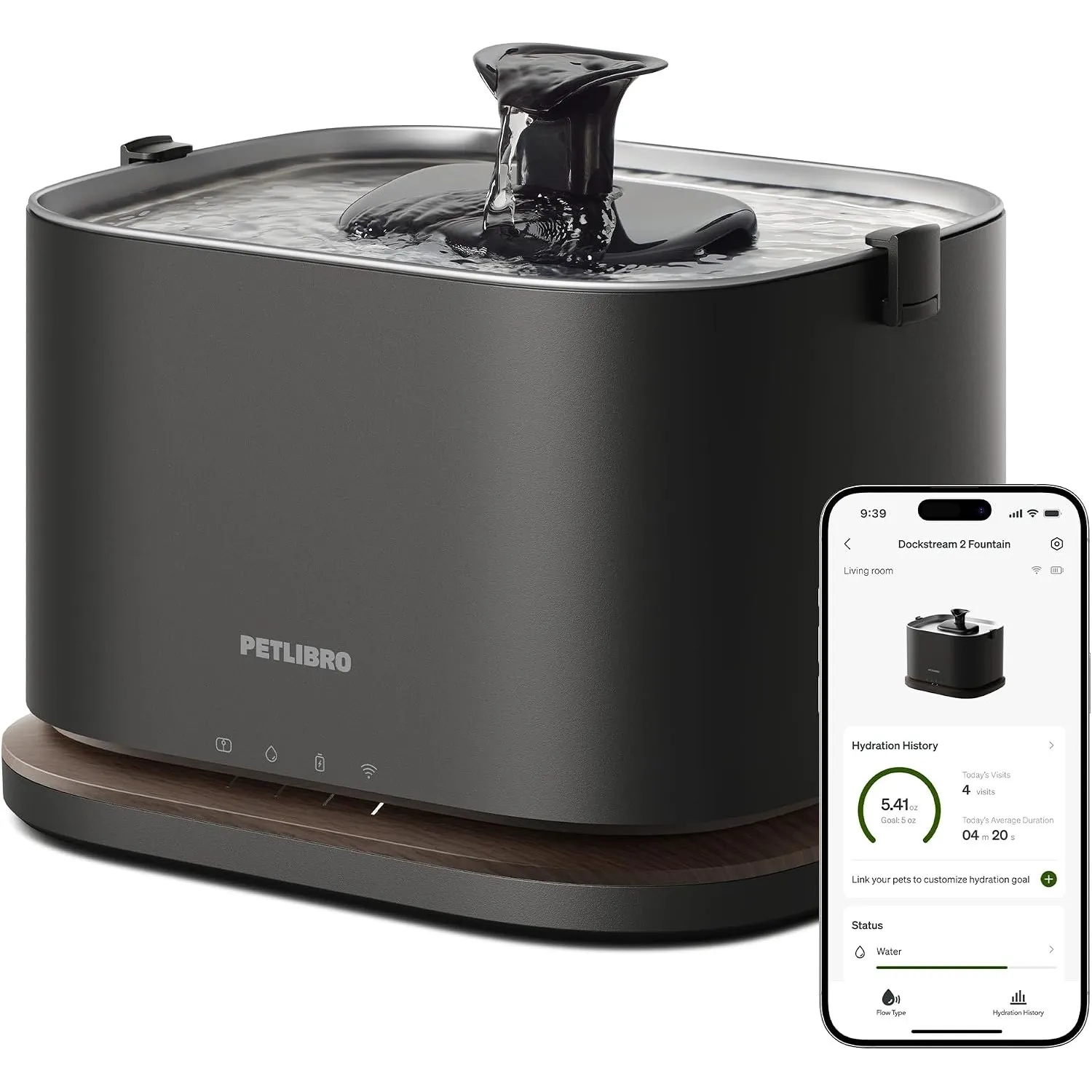 PETLIBRO Upgrade Katzenbrunnen - Kabelloser Trinkbrunnen für Katze mit App-Überwachung, 3L/101oz Dockstream 2, Edelstah…