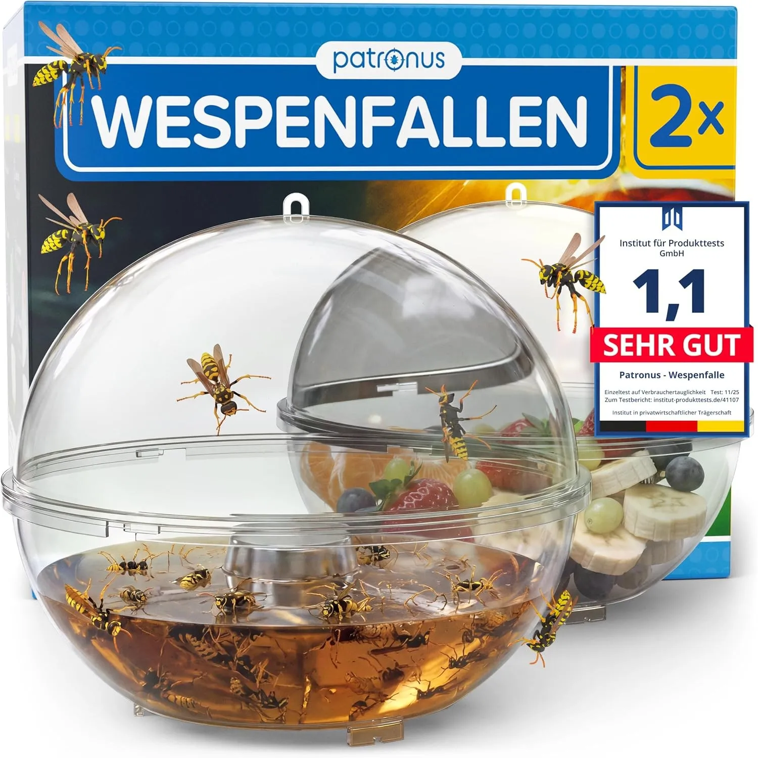 Patronus 2X Wespenfalle für draußen zum effektiven Schutz vor Wespen | 15 cm groß, umweltfreundlich Wespen vertreiben o…