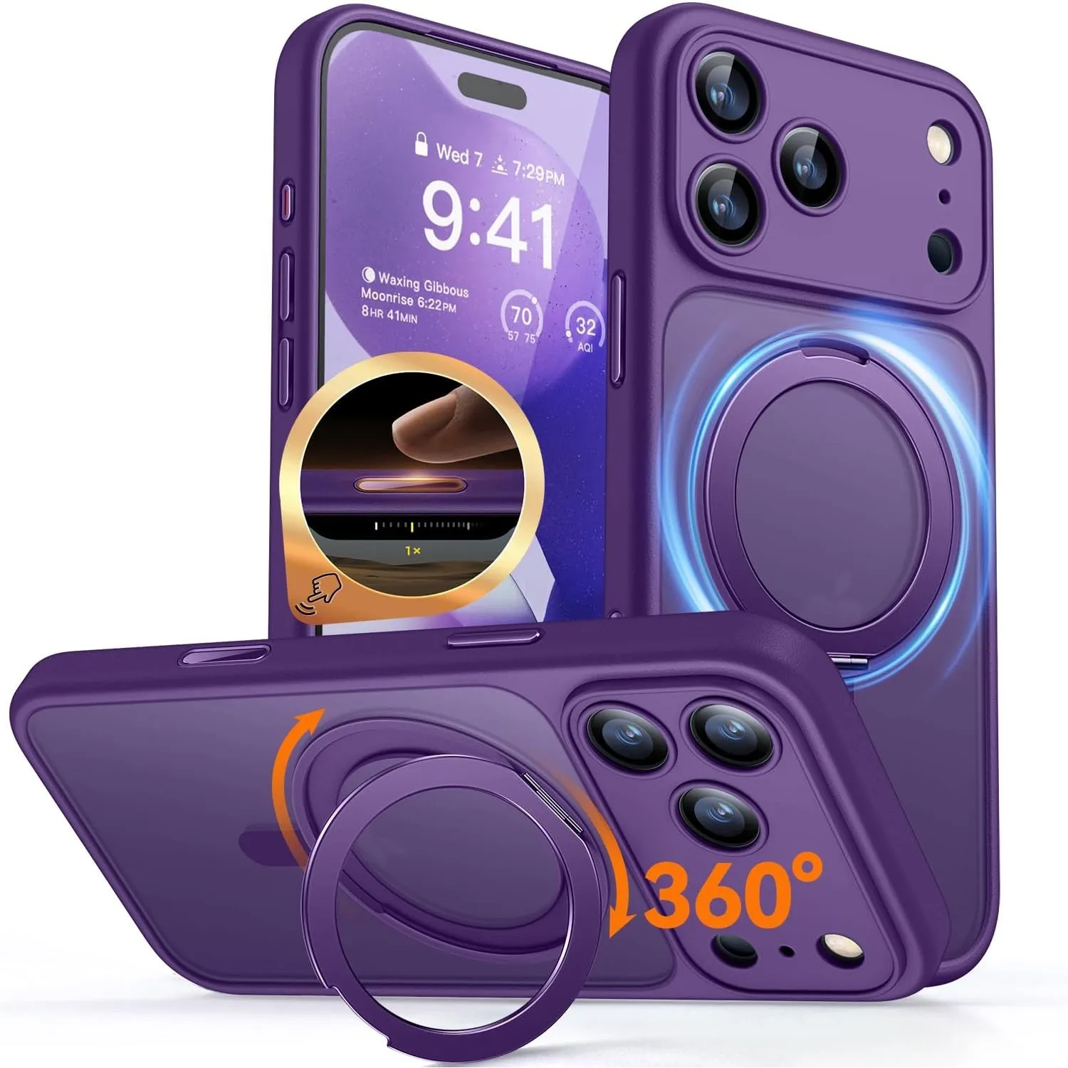 CANSHN 360° Ständer für iPhone 17 Pro Hülle, Matt Dunkelviolett