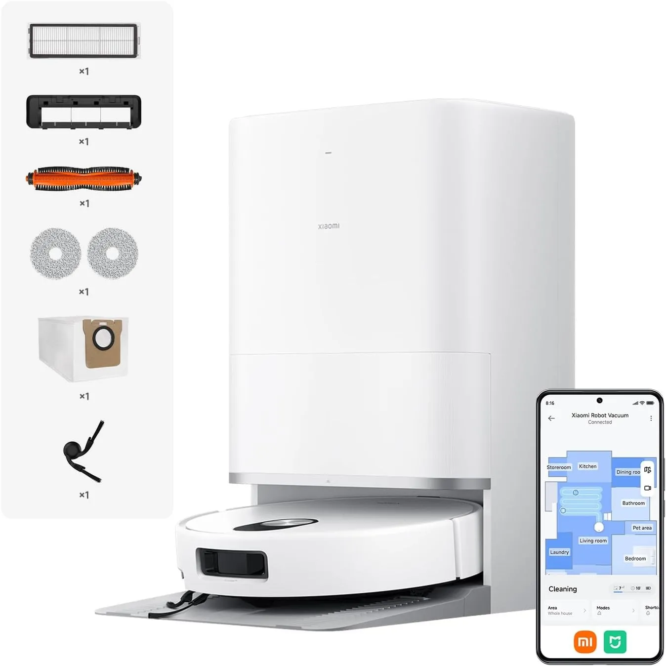 XIAOMI 5 Saugroboter mit Wischfunktion, 20.000 Pa, dToF-Navigation