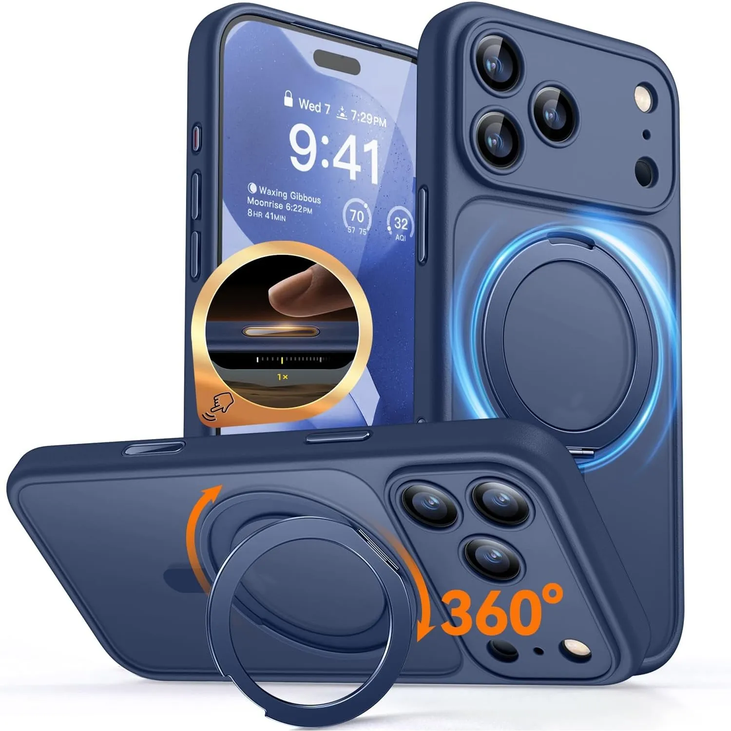 CANSHN 360° Ständer für iPhone 17 Pro Max Hülle, Matt Dunkelblau