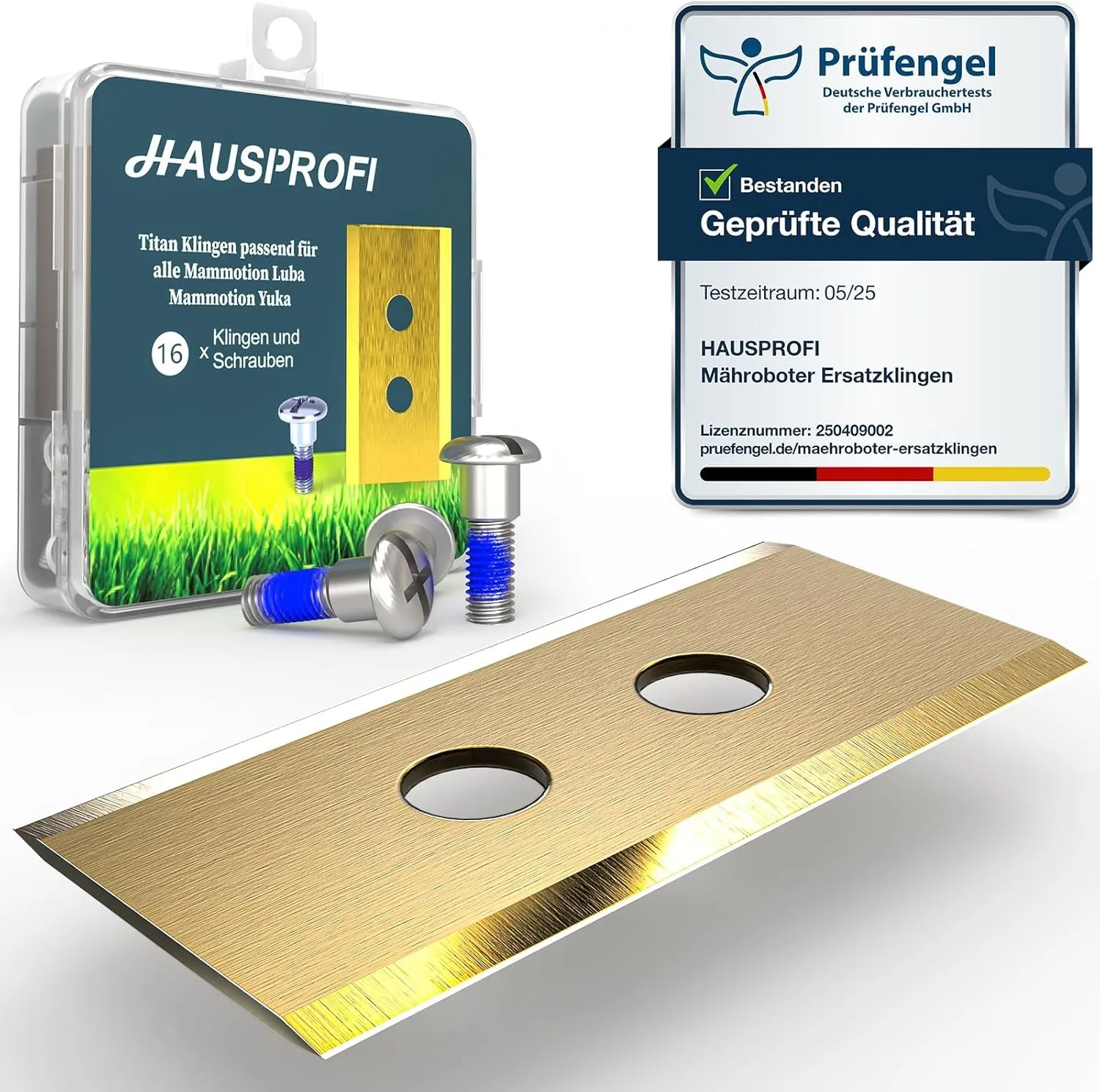 HAUSPROFI 16x Titan Ersatzklingen für Mammotion LUBA & YUKA, DIN EN 50636-2-107 geprüft, 60% langlebiger, inkl. 16x Sic…