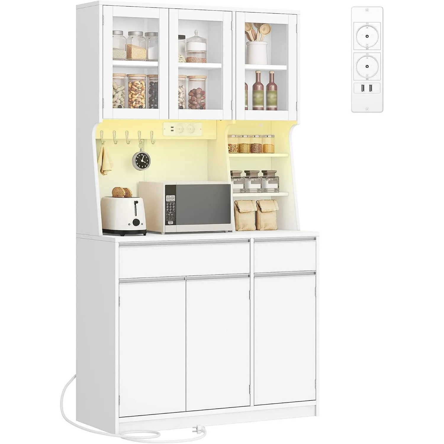 Hzuaneri küchenschrank, Buffetschrank, mit Steckdosen und Led-Lichtleisten