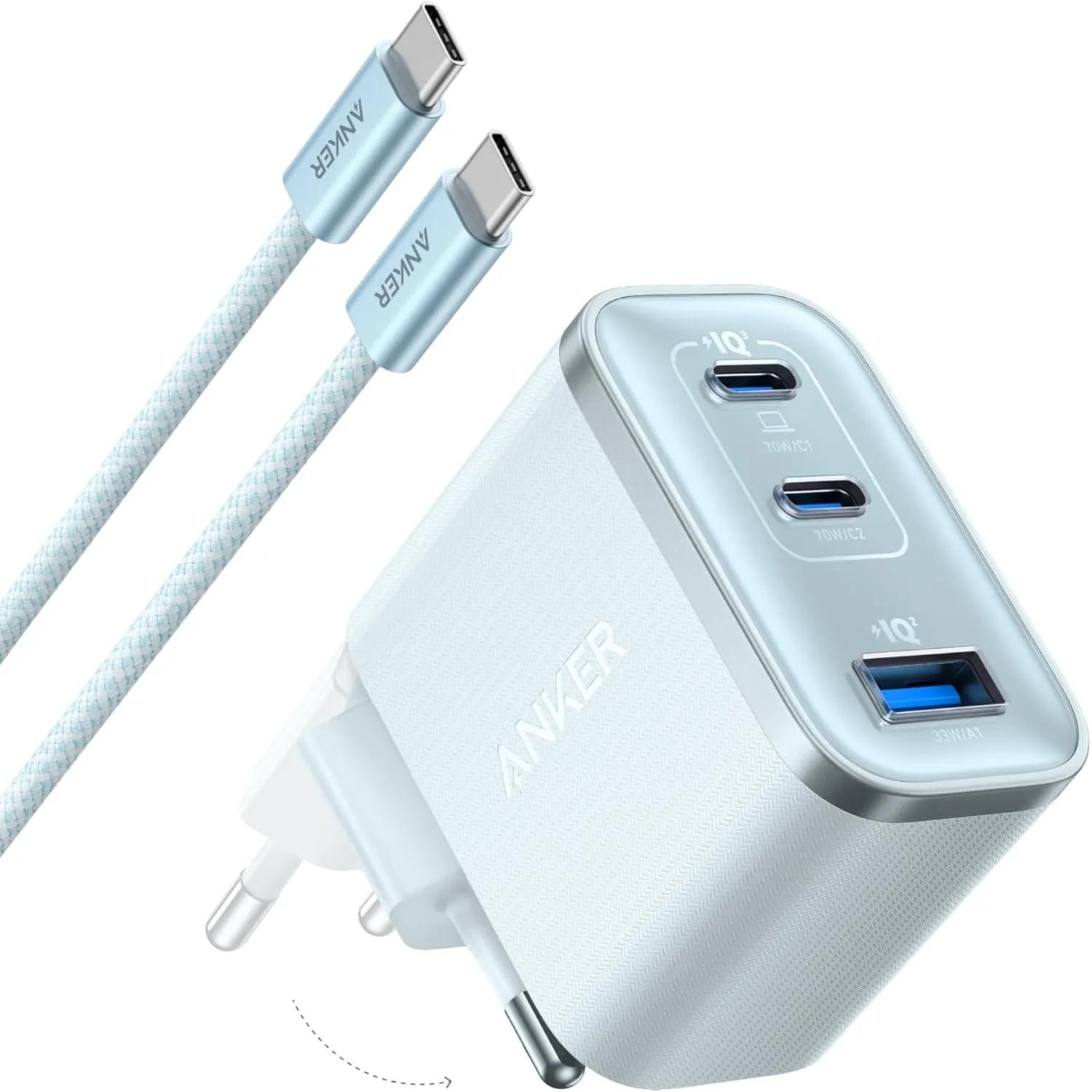 Anker Nano 70W USB C Ladegerät, Laptop Ladegerät, 3-Port-Netzteil