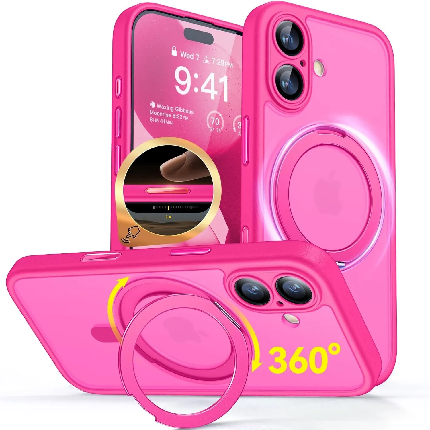CANSHN 360° Ständer für iPhone 17 Hülle, Matt Leuchtend Rosa