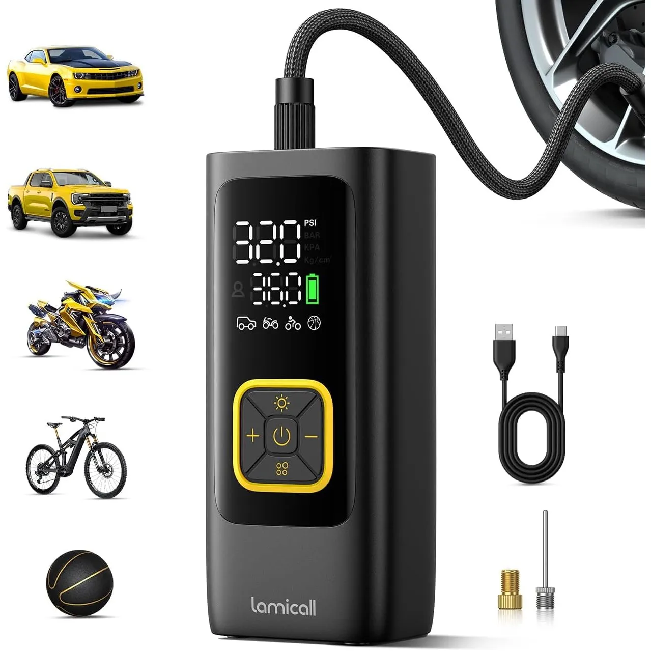 Lamicall Elektrische Luftpumpe Fahrrad, Akku Fahrradpumpe, 150PSI Pumpe