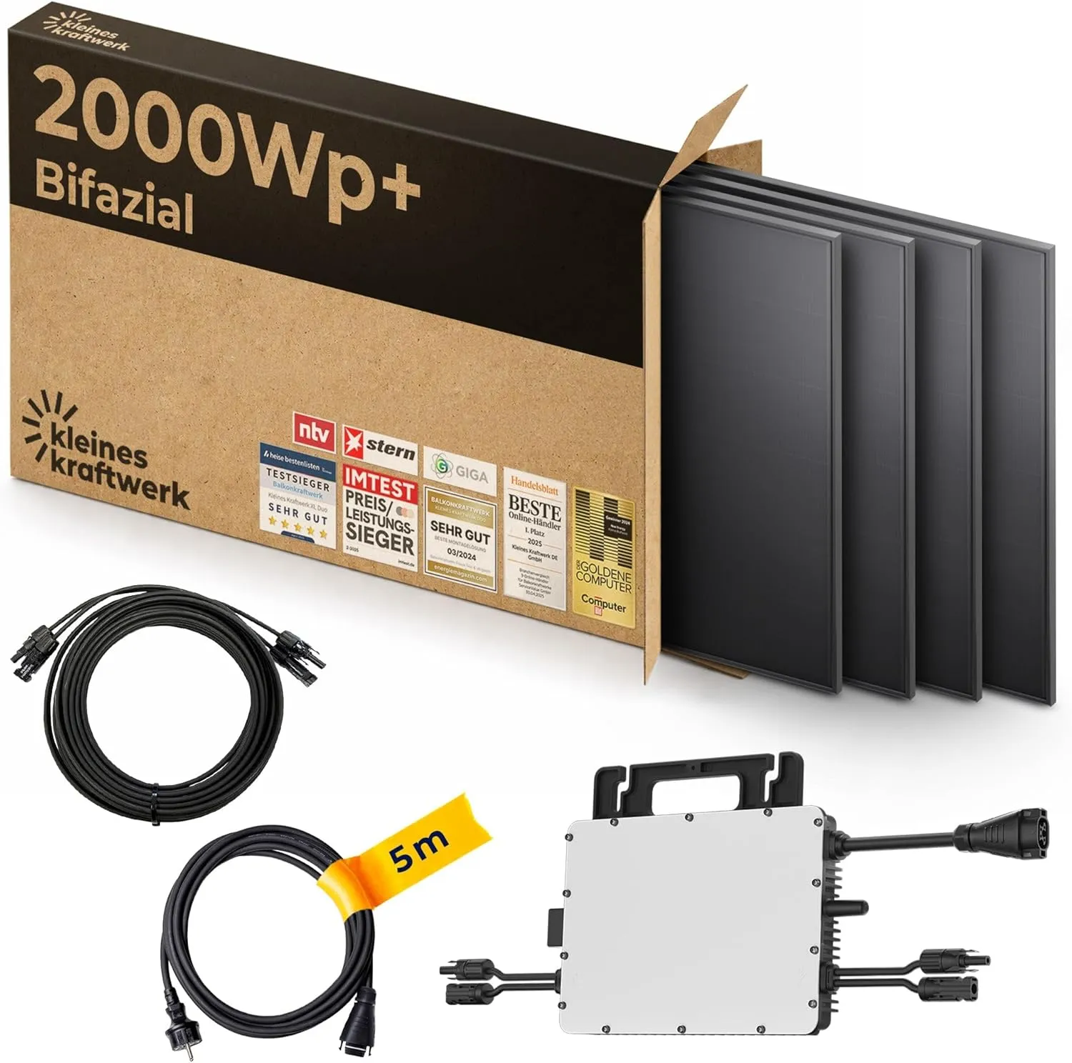 Kleines Kraftwerk 2000W Balkonkraftwerk XL Komplettset – 800W Wechselrichter mit WiFi & Bluetooth, 4×500W bifaziale Sol…