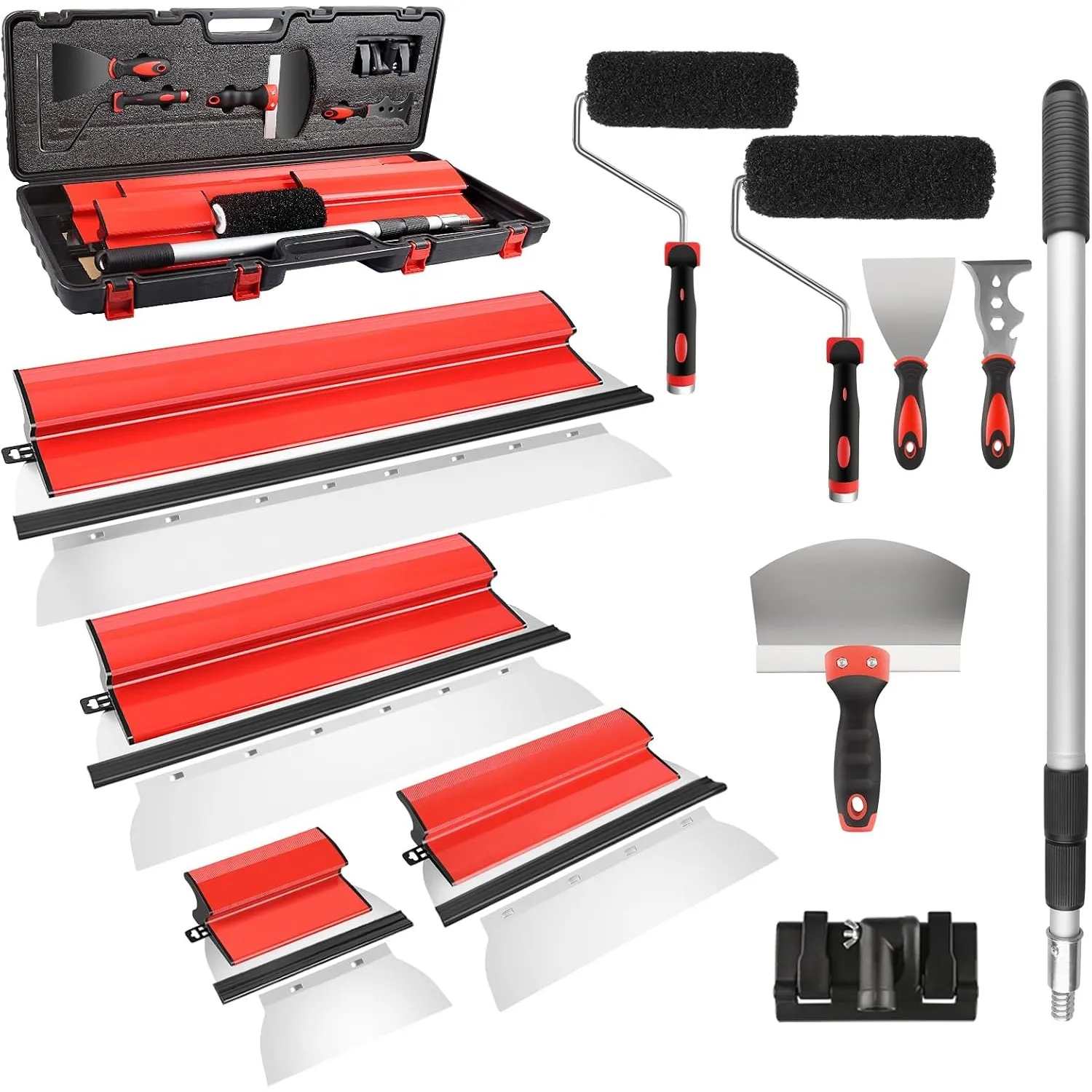 suokoun Trockenbau-Klingen-Set mit Koffer, 25 cm, 40cm, 60cm und 80cm, Edelstahl-Klingen, Verbundrollen, 70 cm - 155 cm…