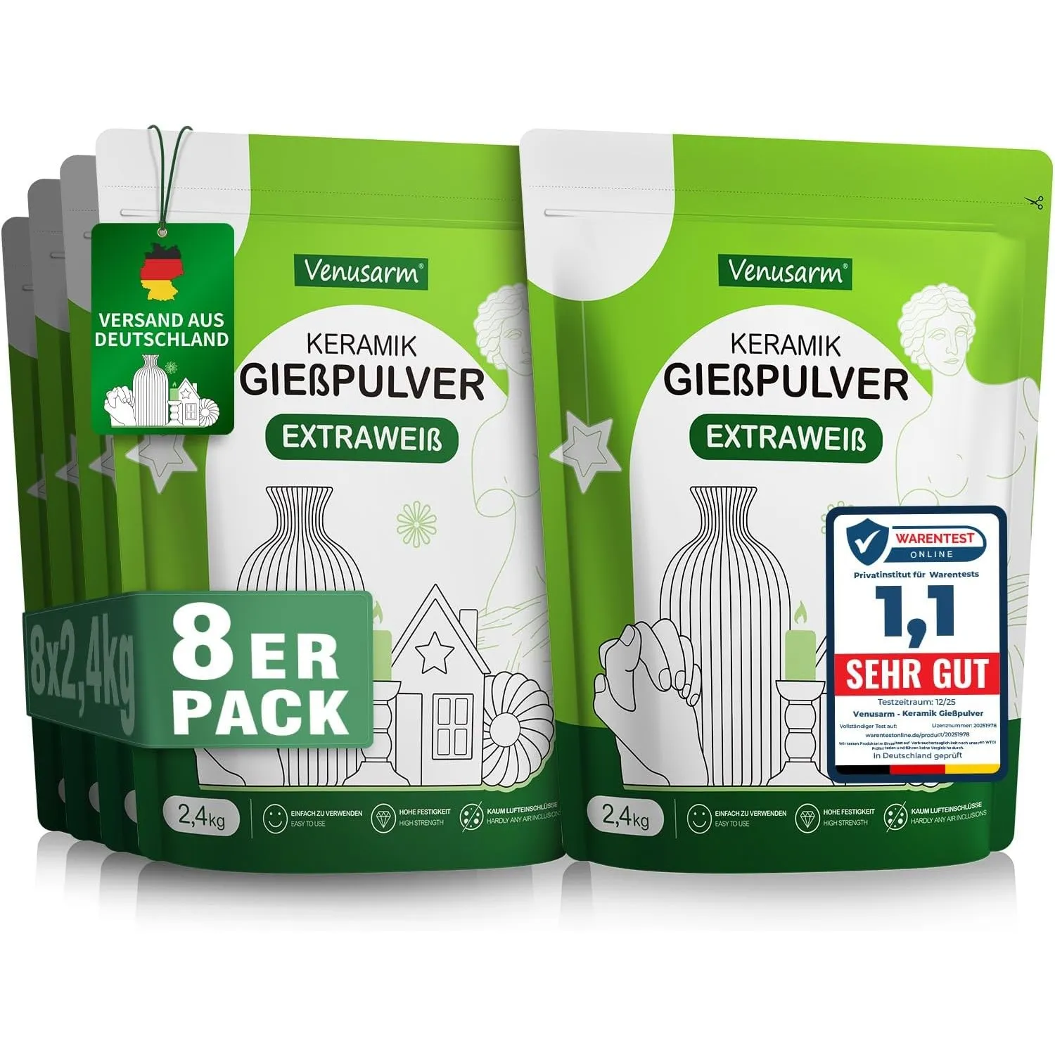 Keramik Gießpulver Weiß 19,2kg, Reliefgießpulver Lufthärtend und Geruchslos