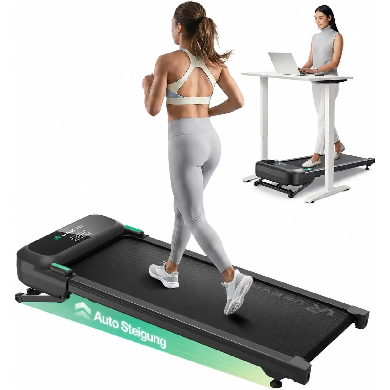 UREVO Automatische Steigung Walking Pad Mit KI-App, Laufband Schreibtisch