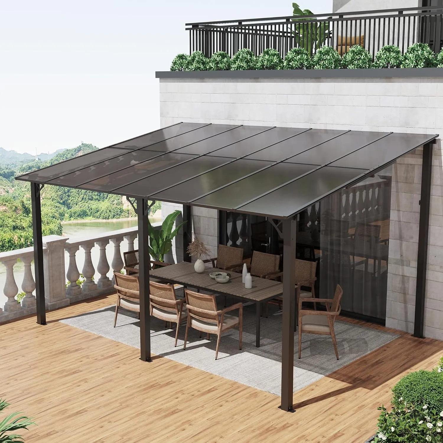 OC Orange-Casual Terrassenüberdachung, 3x4m Pergola, Anti-UV Carport mit Sonnendach aus PE-Platte&Stahlrahmen, 3 Packet…