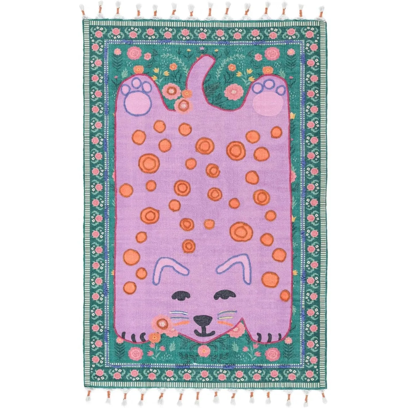 RugVista Lo Cat Embroidery Kinderteppich, 120 x 180 cm, Rosa/Multi