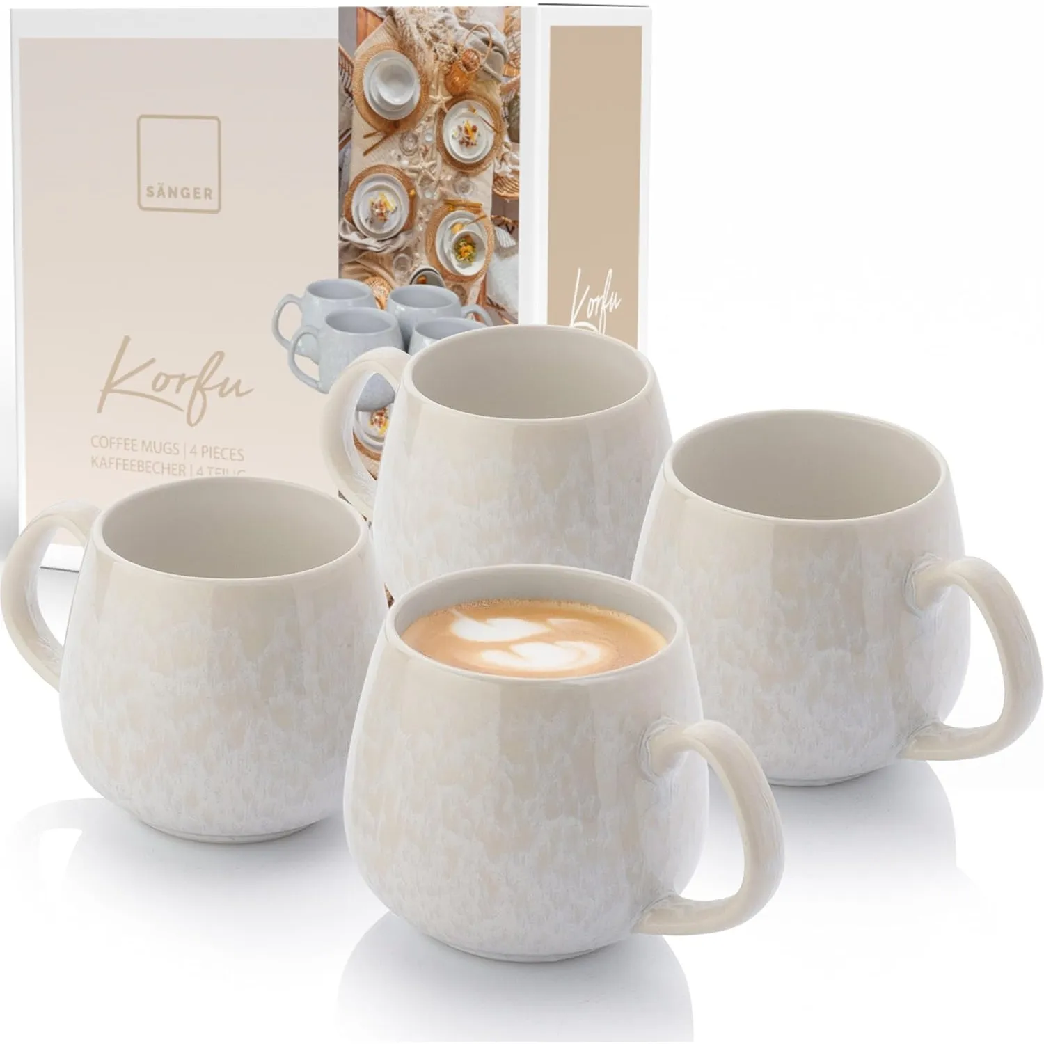 SÄNGER Tassen Set Korfu 4 tlg, Espressotassen 4 Personen, Steingut Tasse