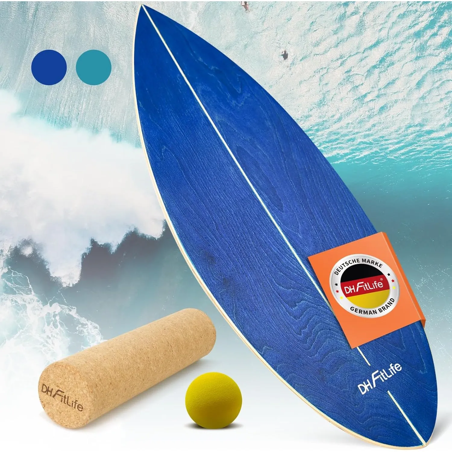 DH FitLife Surfbrett Kit Surfing Balance Board aus Echtholz | Indoor Surfboard mit Rocker Shape | Wackelbrett für Erwac…