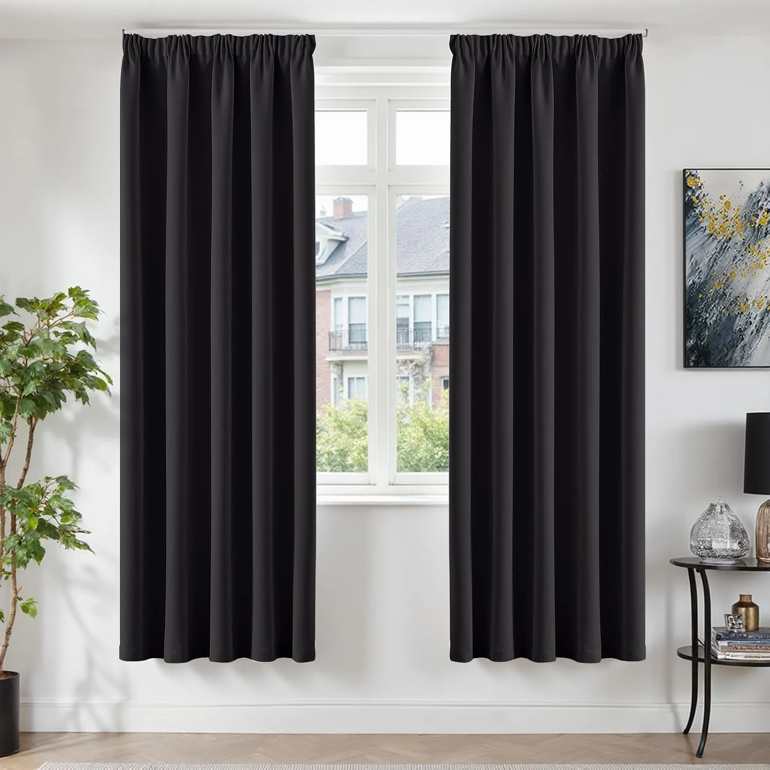TOPICK Vorhänge Gardinen Verdunklungsvorhänge H220xB140 2er Set Schwarz