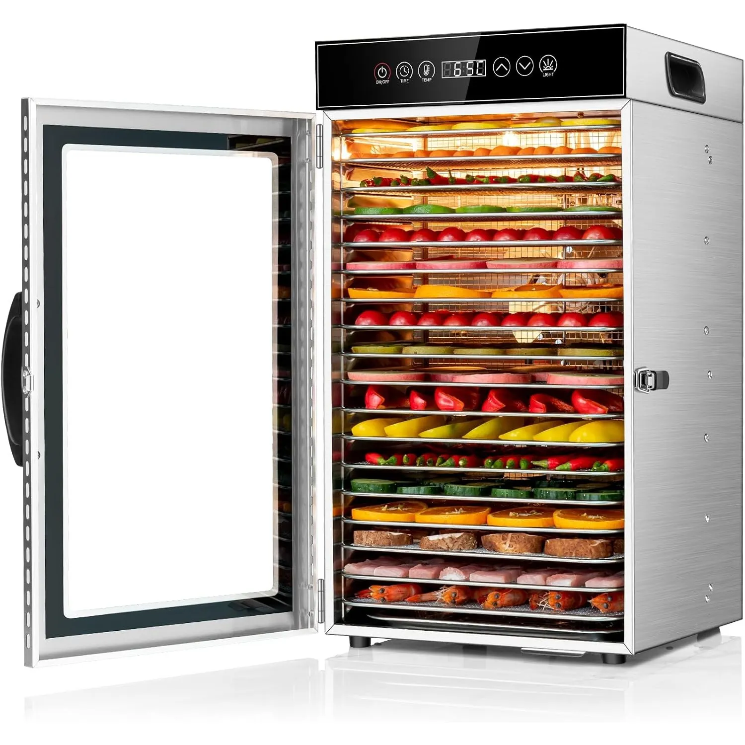 Kwasyo Gewerblicher Dörrautomat 18 Etagen, 800W Edelstahl Lebensmittel Dehydrator mit 360° Luftzirkulation, Große Kapaz…