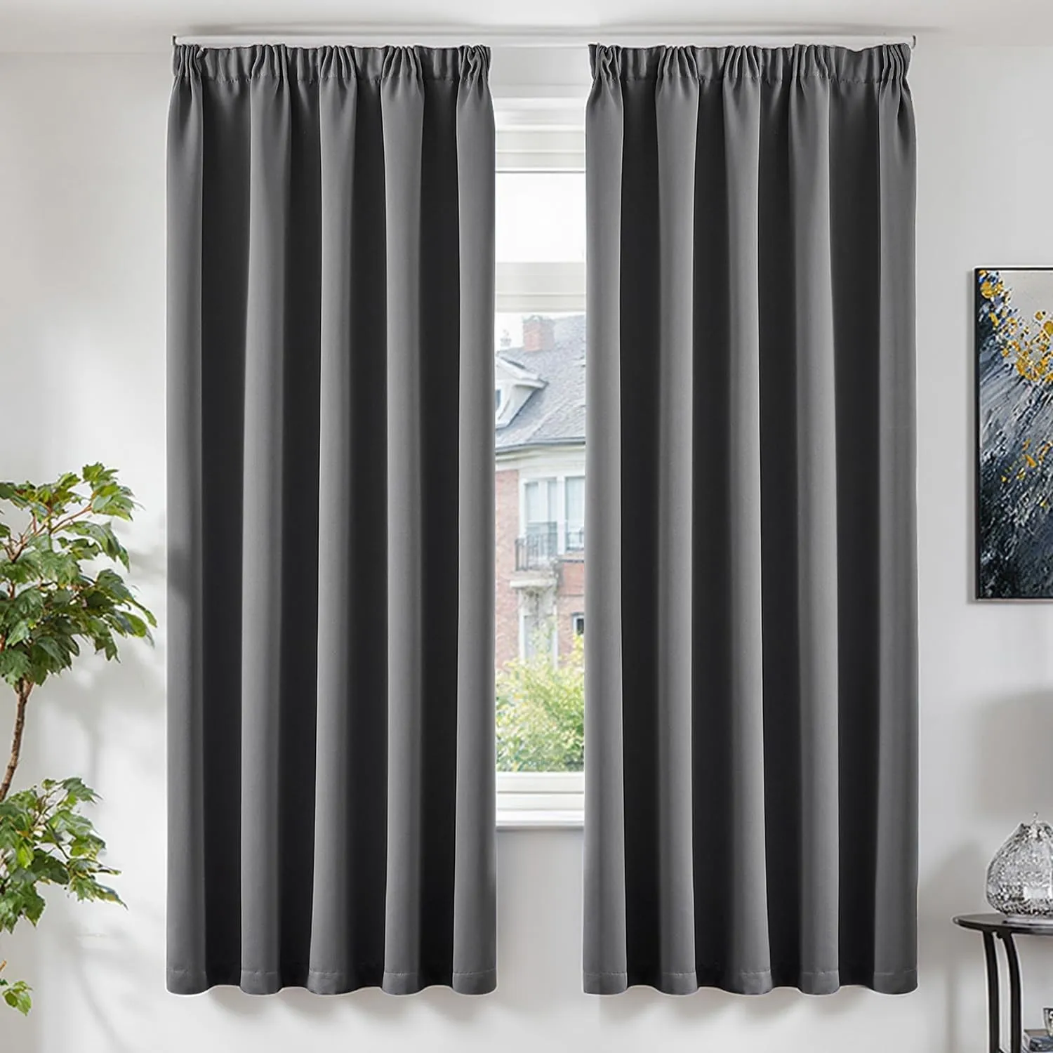 TOPICK Gardinen Vorhänge Verdunklungsvorhänge H200xB140 2er Set Dunkelgrau