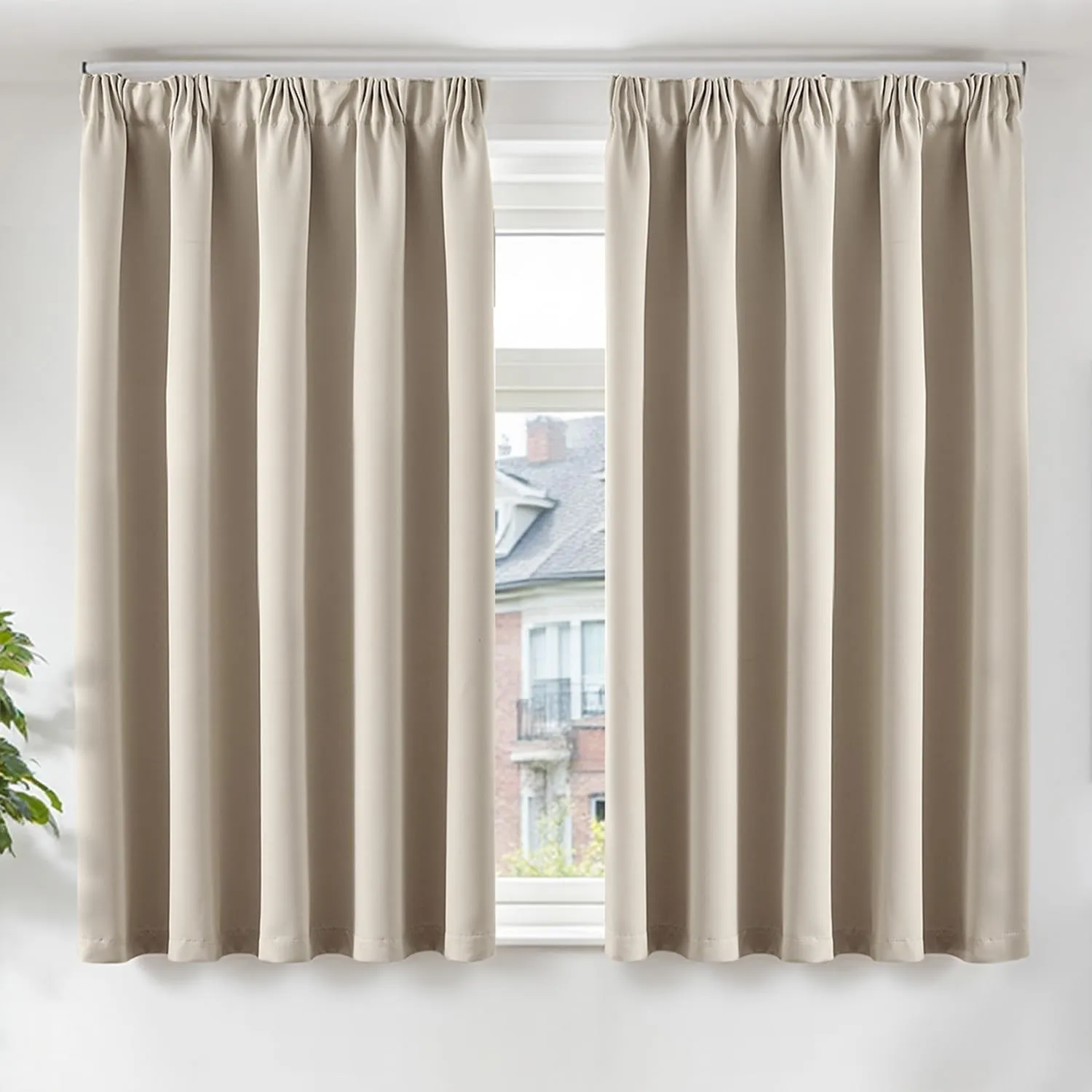 TOPICK Gardinen Vorhänge Verdunklungsvorhänge 2er Set H145xB140 Beige
