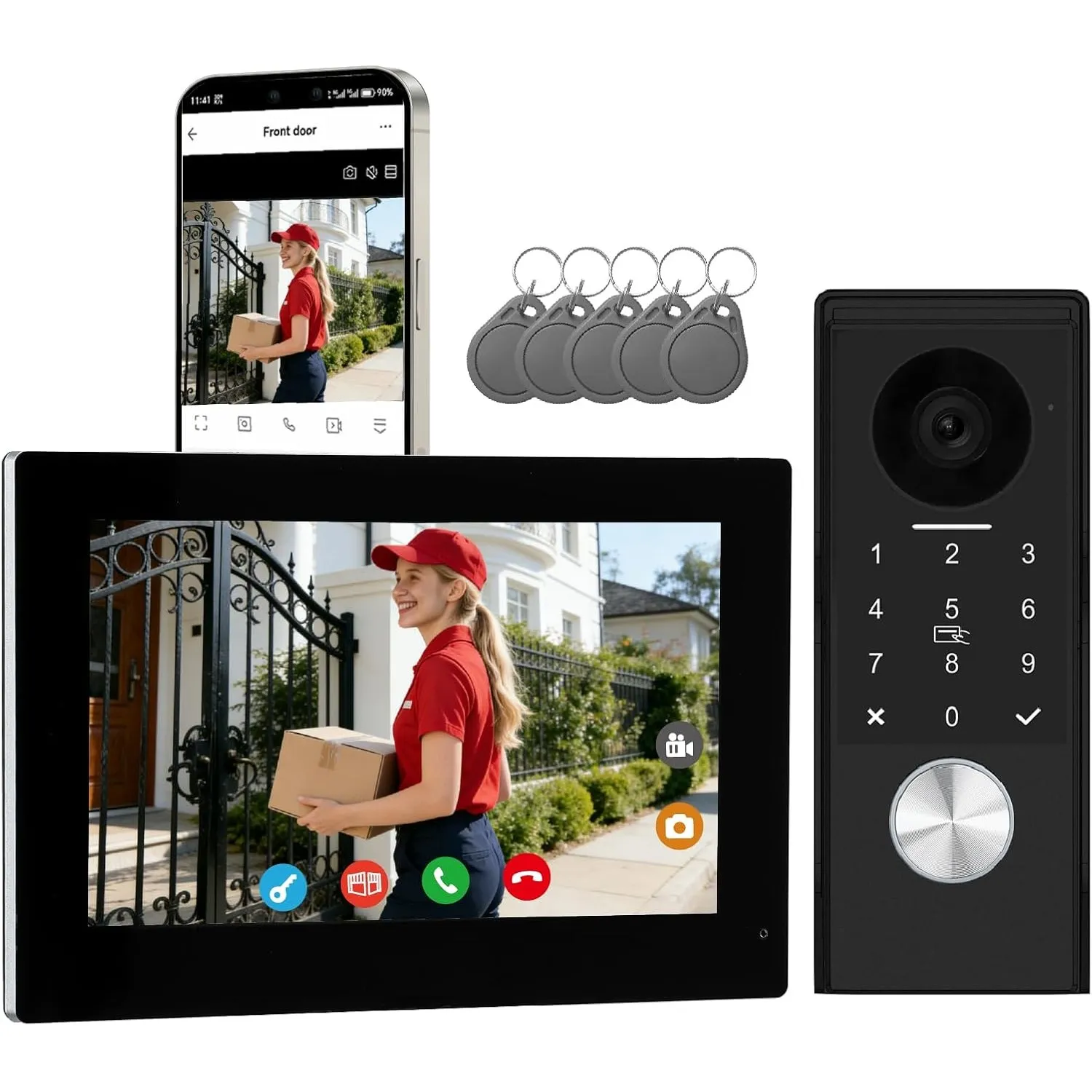 Video Türsprechanlage mit 7" Touchscreen Türklingel mit Kamera | Personenerkennung, App/RFID/Passwort, 2-Wege-Audio, Ge…