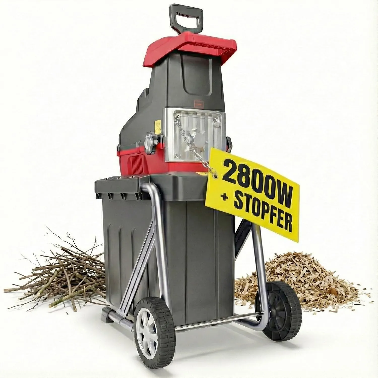 ONBEST Gartenhäcksler 2800 W 44 mm mit 60 L Auffangbox