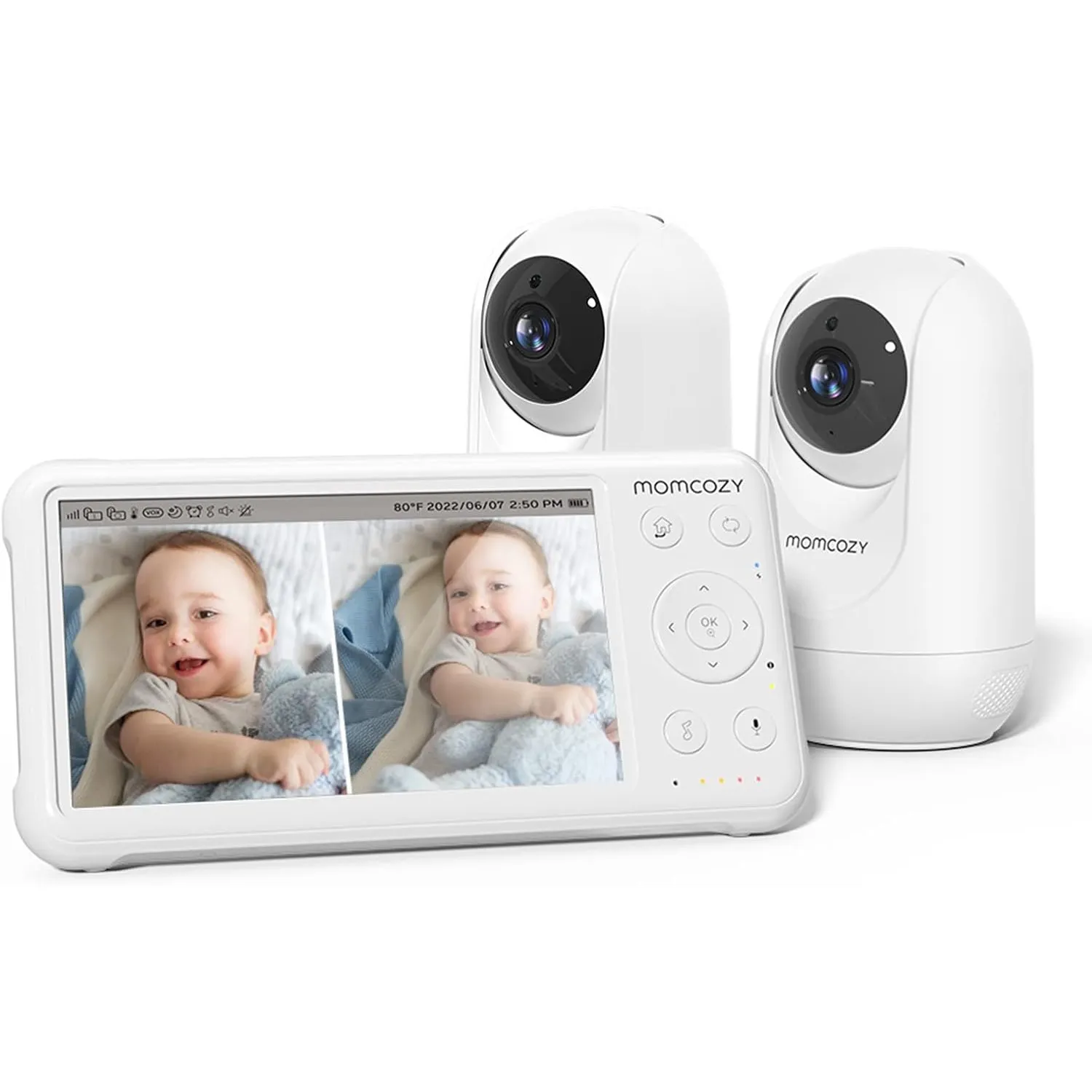 Momcozy BM01 Babyphone mit 2 Kamera ohne WLAN, 5 Zoll Baby Monitor | 1080P HD-Video Babyphone 4 x Zoom IR-Nachtsicht We…