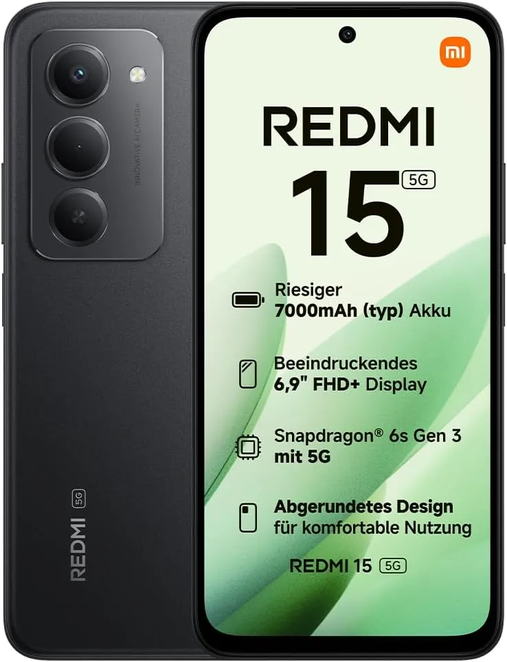 XIAOMI Redmi 15 5G, Smartphone 8+256GB, 6,9" FHD+ DotDisplay 144Hz, Snapdragon® 6s Gen 3, 6nm-Prozess, Octa-Core-CPU, 5…