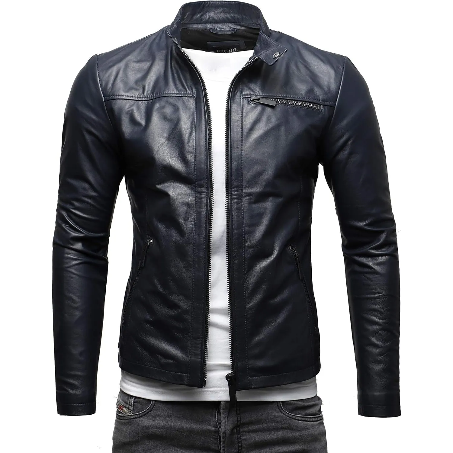 Crone Epic Herren Lederjacke Cleane Basic Leder Jacke in vielen Varianten und Farben