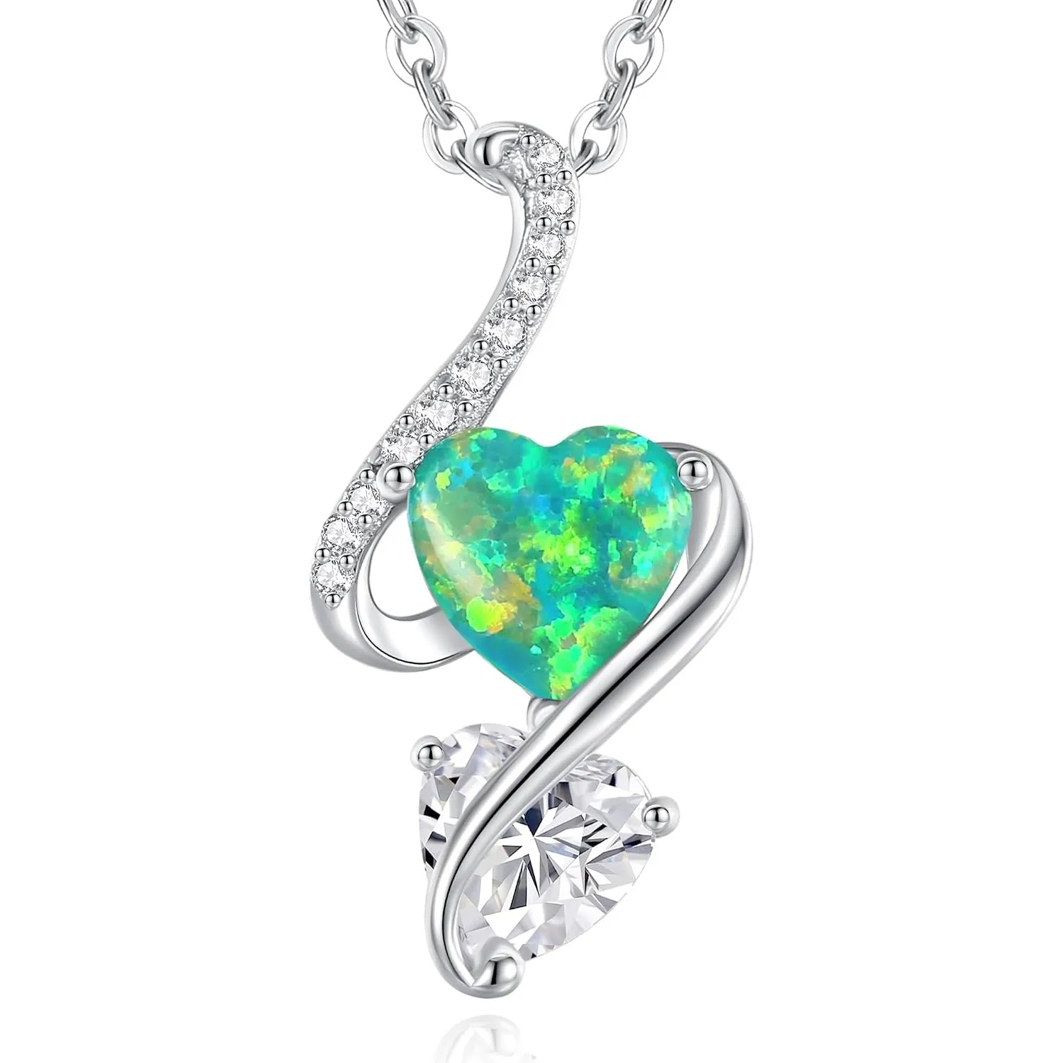 LOUISA SECRET Opal Halskette Unendlichkeits-Doppelherz Halskette 925 Silber