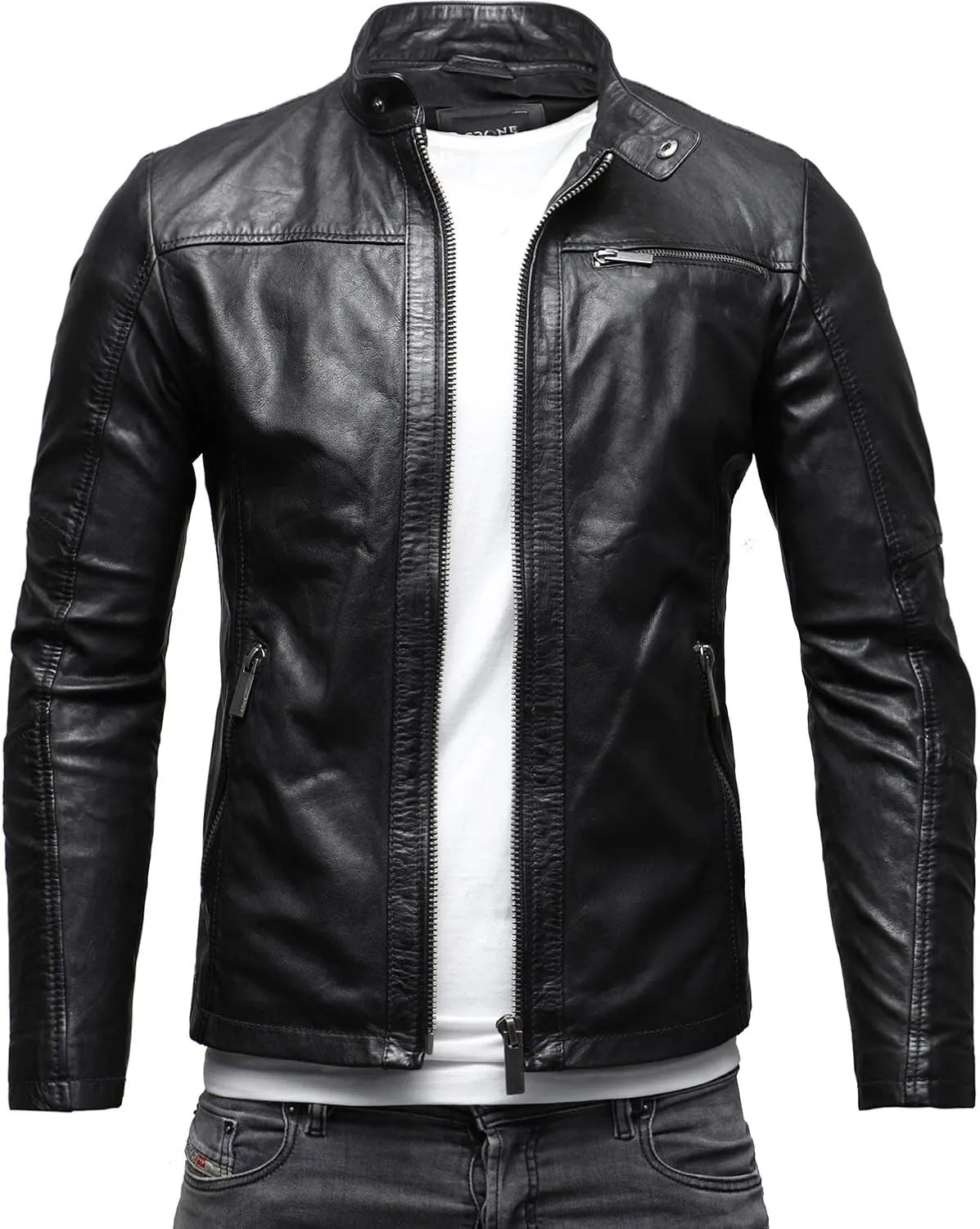 Crone Epic Herren Lederjacke Cleane Basic Leder Jacke in vielen Varianten und Farben