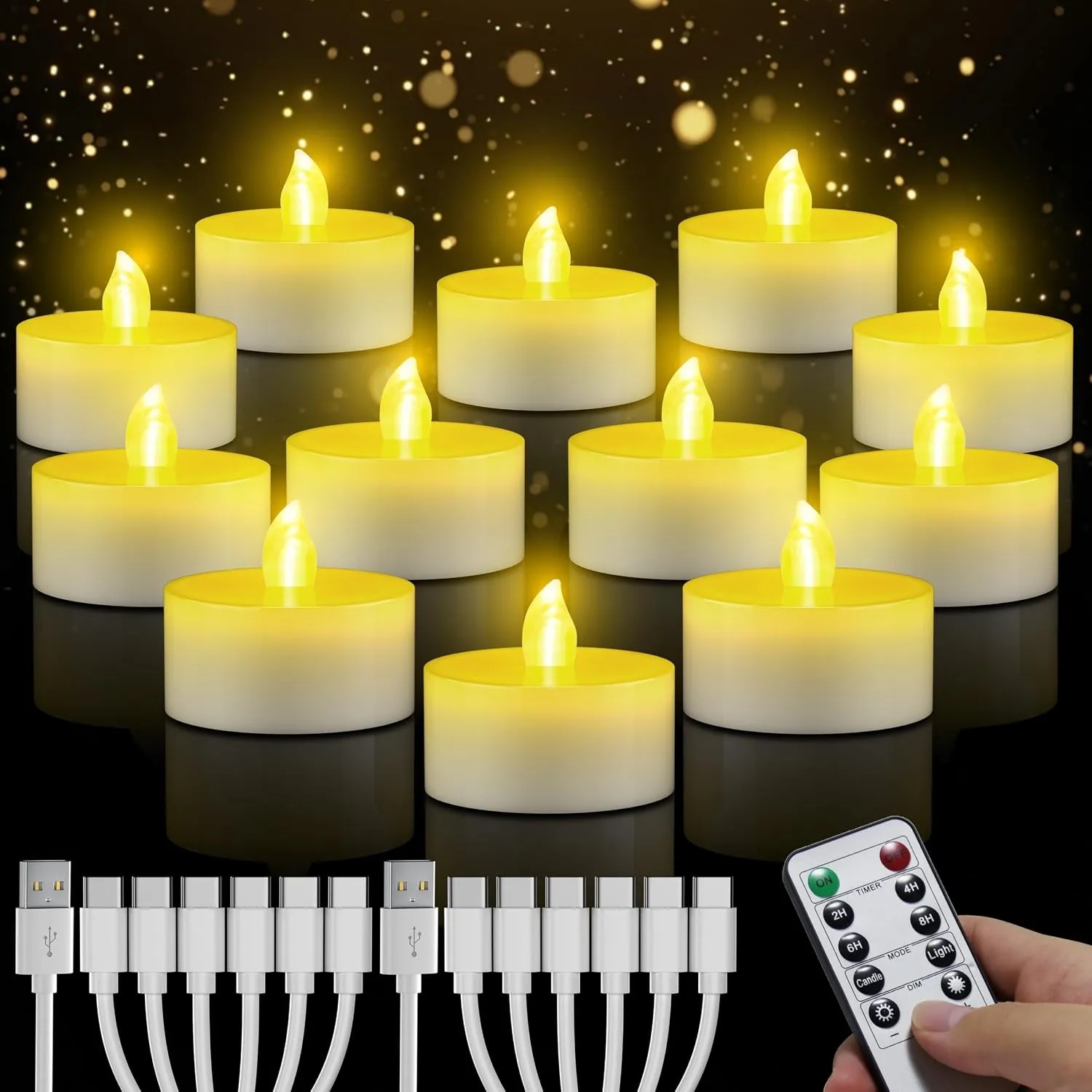 daphomeu LED Teelichter Wiederaufladbar, 12 Stück Flammenlose LED Kerzen mit Fernbedienung, Timer-Funktion, USB-Aufladb…
