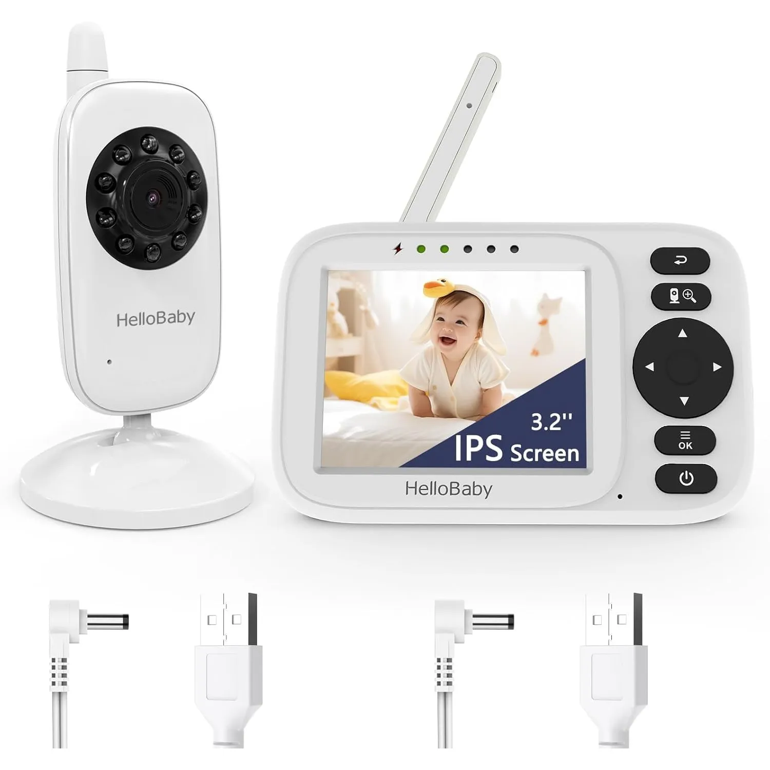 HelloBaby Babyphone mit Kamera,Video Babyphone ohne WLAN,3,2 Zoll Bildschirm,Kabelgebundene Kamera,Winkel Manuell Einst…