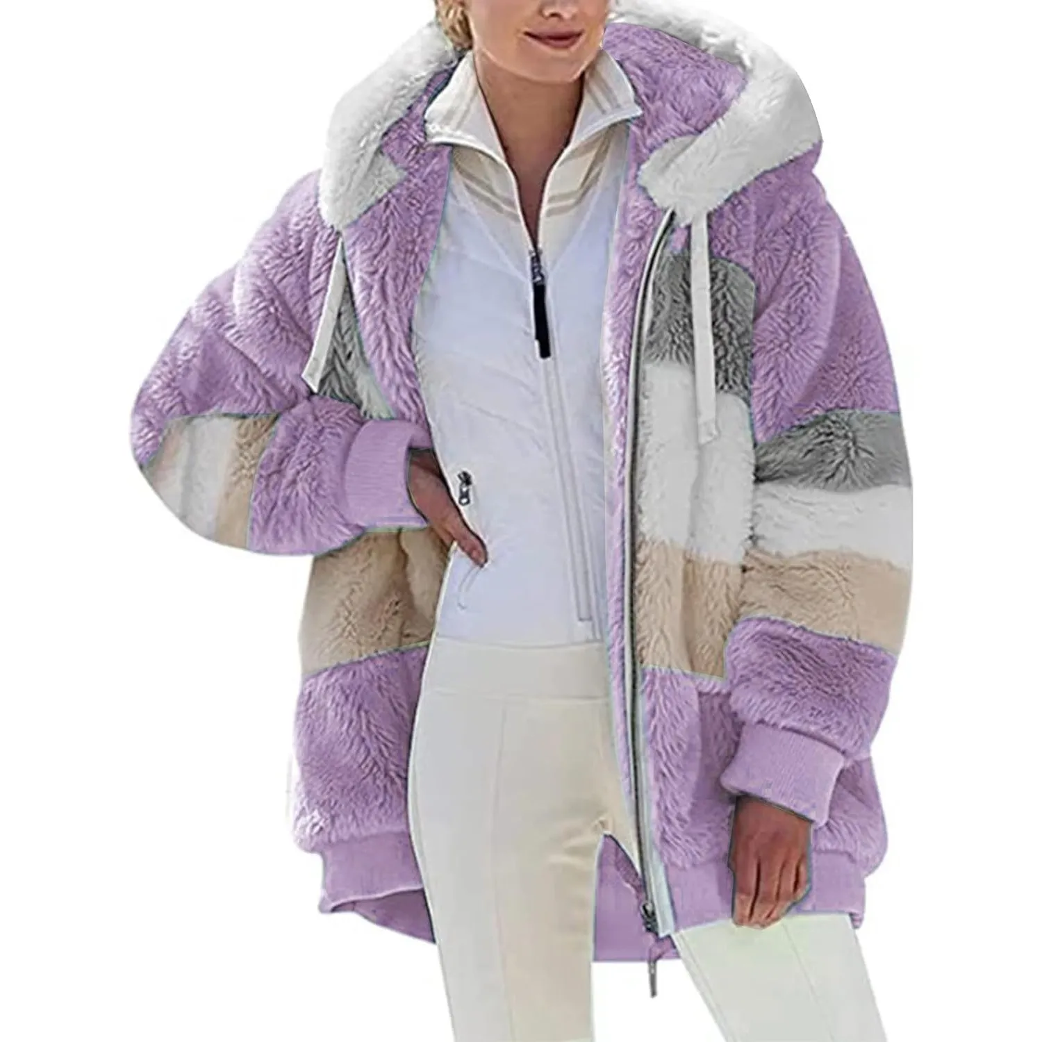 Livonmone Fleecejacke Hoodie Damen Kapuzenpullover Teddy-Fleece Warm Herbst Wintermantel Stilvoller ReißVerschluss Fell…