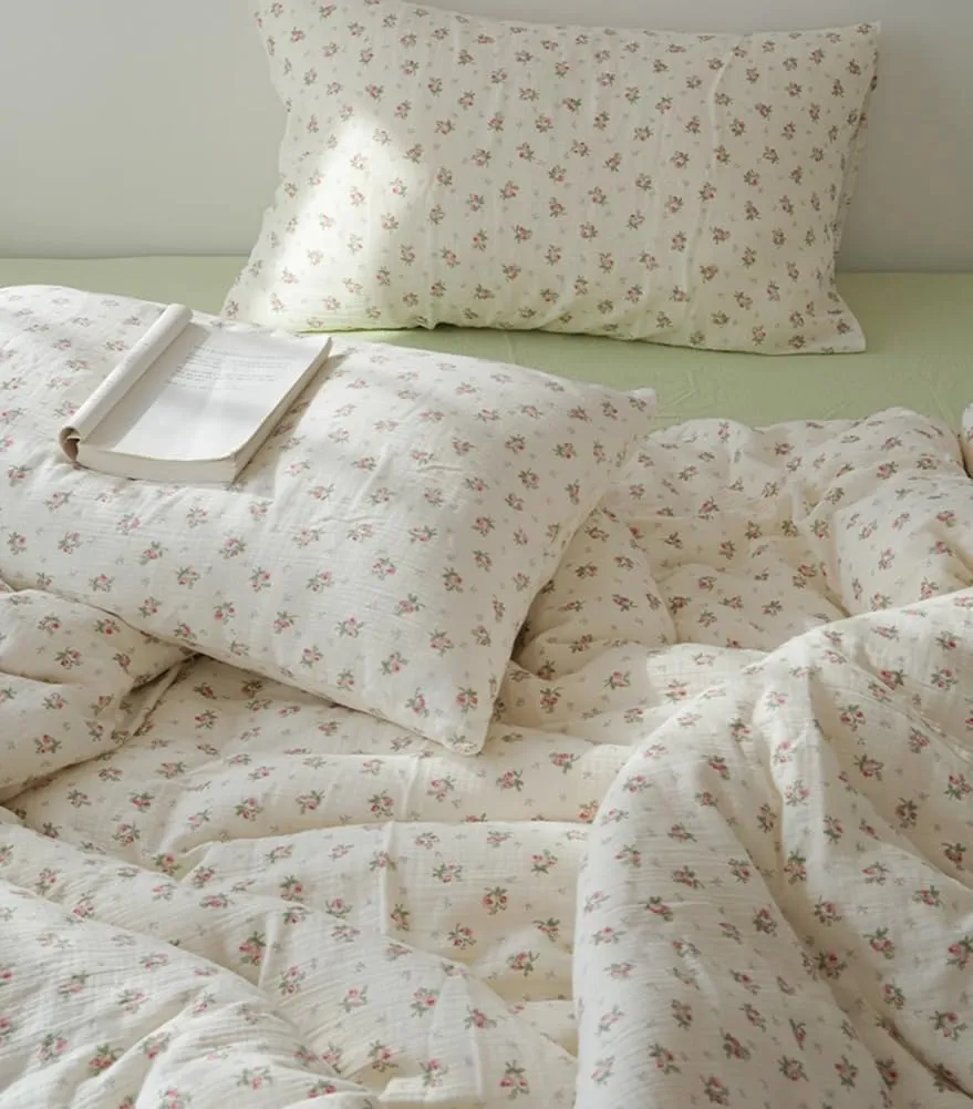 AShanlan Doppelte Musselin Bettwäsche 155x220 cm Baumwolle Rosa Blumenmuster Bettwäsche-Sets ÖKO-TEX Zertifizierte 1 Be…