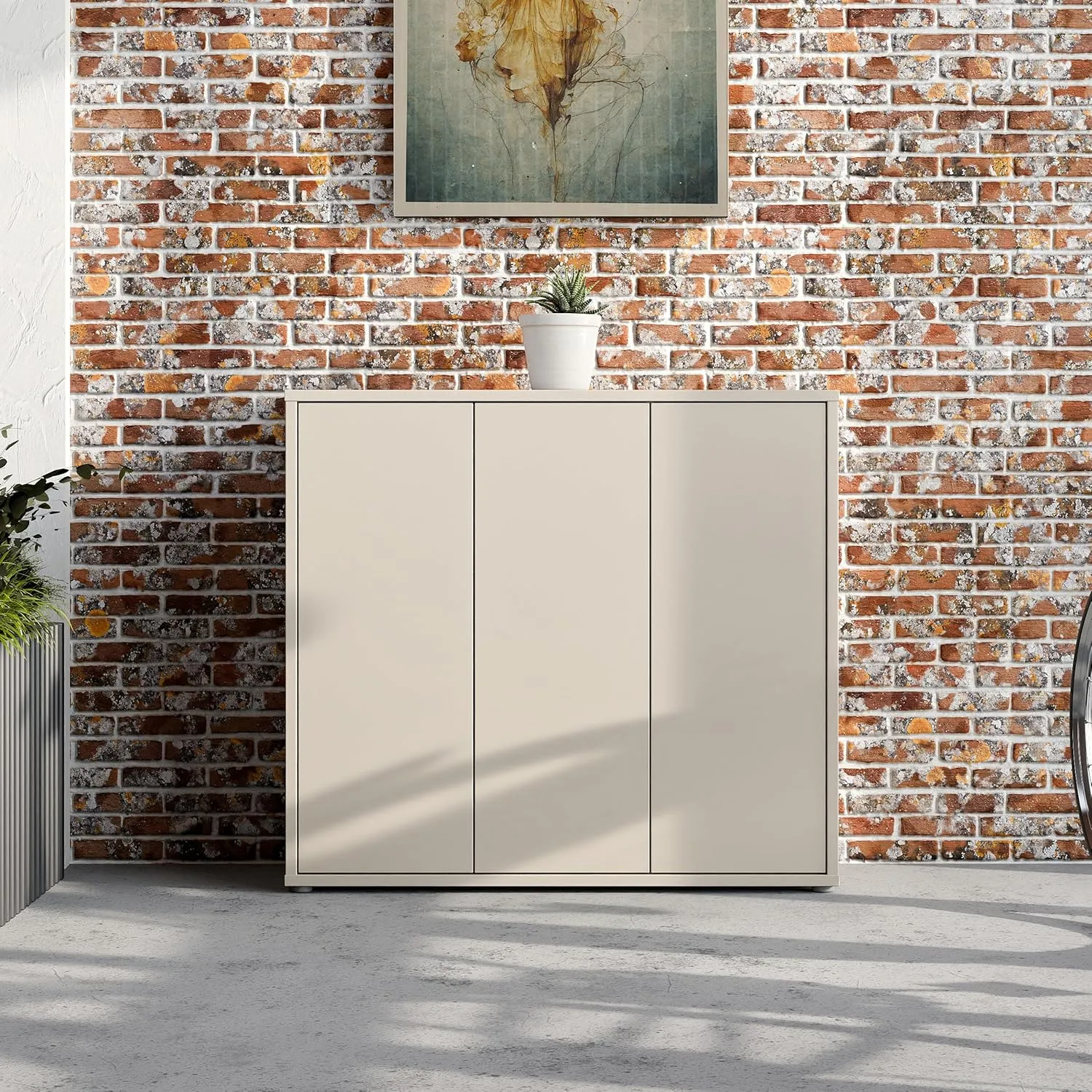 Forte Alice Springs Schuhschrank 100 110, Flurschrank mit 3 Türen und 8 Einlegeböden, Holzwerkstoff, Kaschmir Beige, 10…