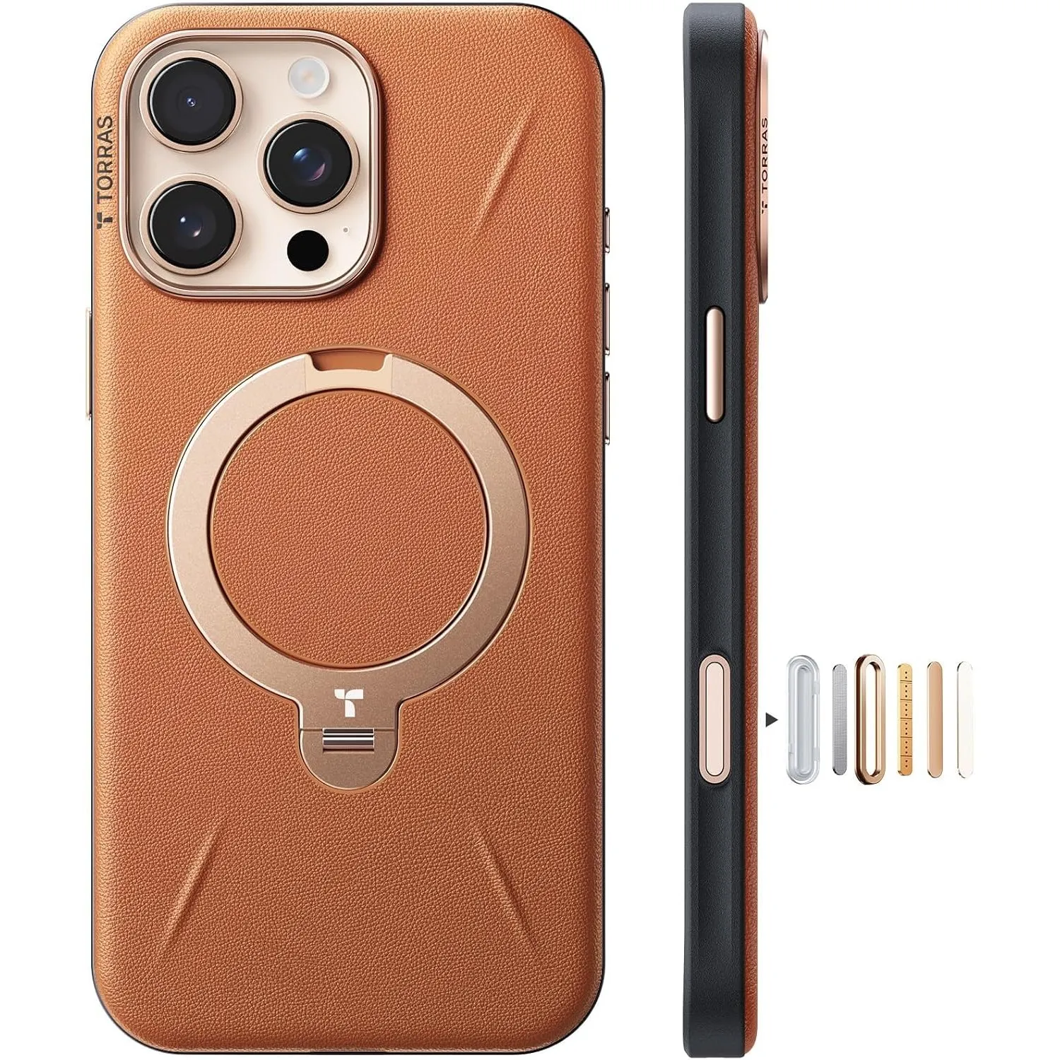 TORRAS Ostand Q3 VegSkin für iPhone 16 Pro Hülle (Nachhaltig Silikonleder) (360° Magnetischer Unsichtbarer Ständer) Pre…