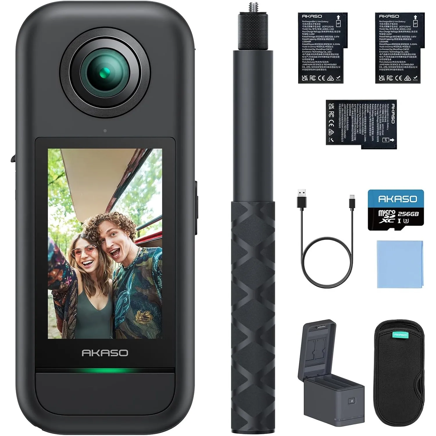 AKASO 360° Action Cam Creator-Set - 5.7K 72MP 360 Grad Actionkamera mit 256GB Speicherkarte Duale 1/2" 48MP Sensoren, 2…
